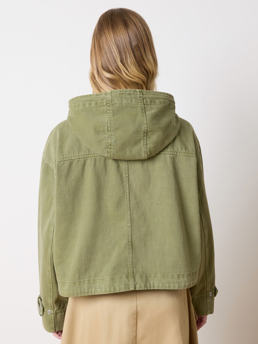 Green shacket in cotton with hood_3