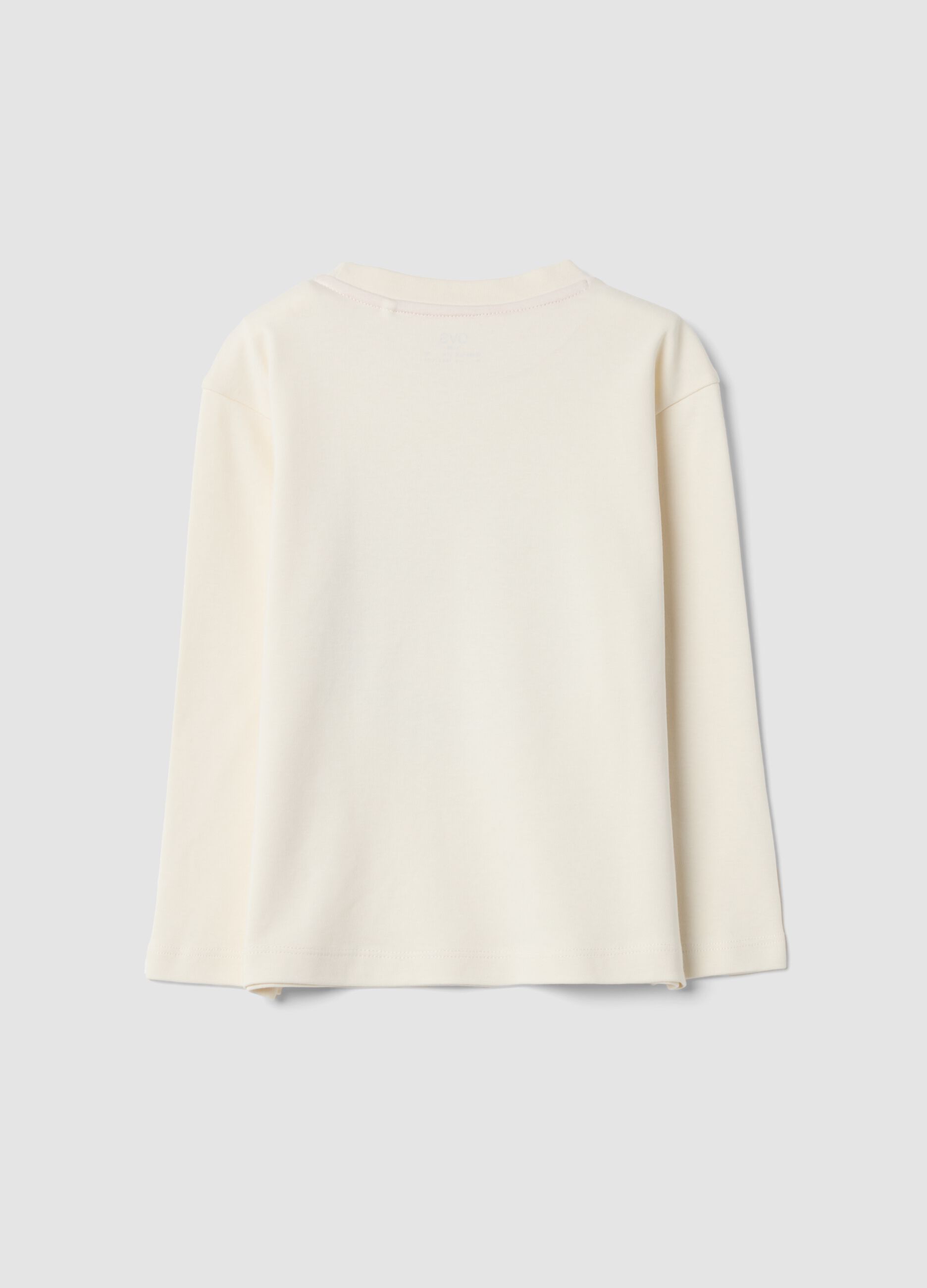 T-shirt bianca in puro cotone con girocollo e stampa lupo over fit