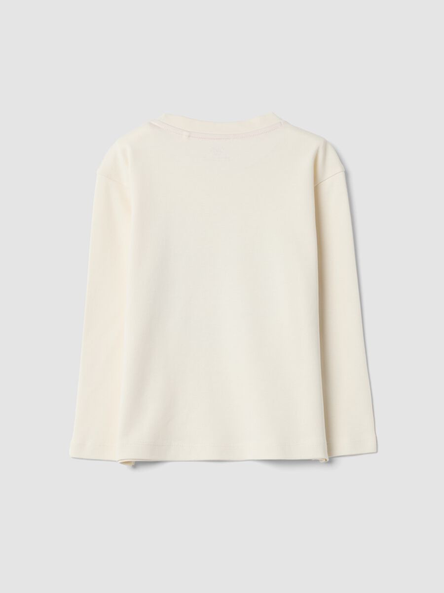 T-shirt bianca in puro cotone con girocollo e stampa lupo over fit_1