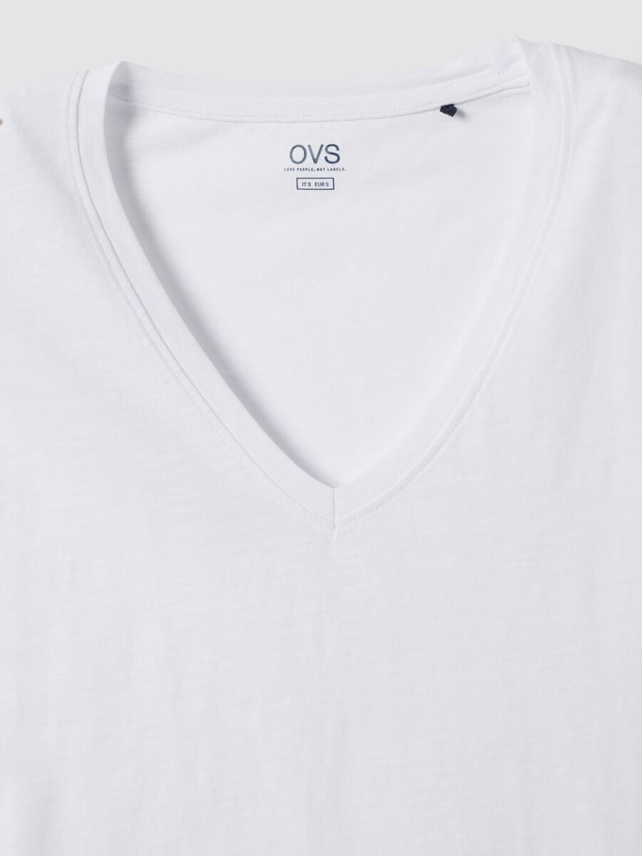 White pure cotton V-neck T-shirt_5