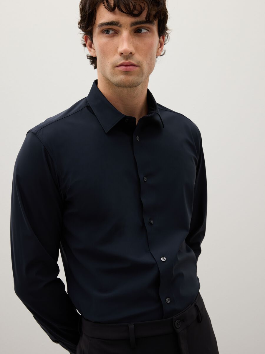 Camicia in tessuto elasticizzato nero slim fit_1