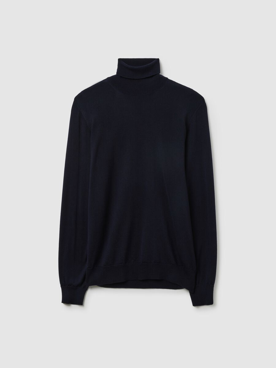 Blue high-neck sweater in pure merino wool regular fit_4