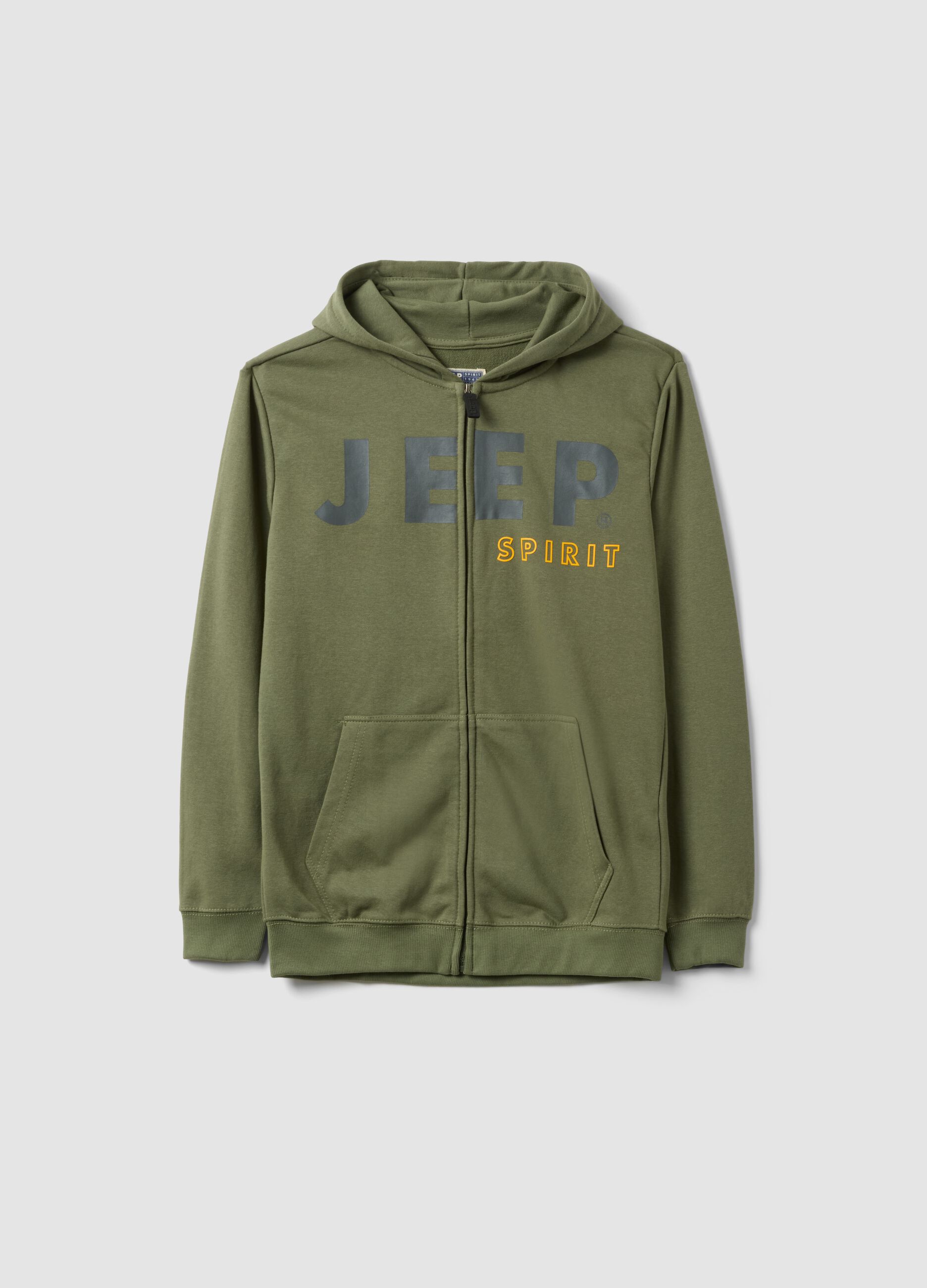 Children's green cotton blend regular fit hoodie with full zip