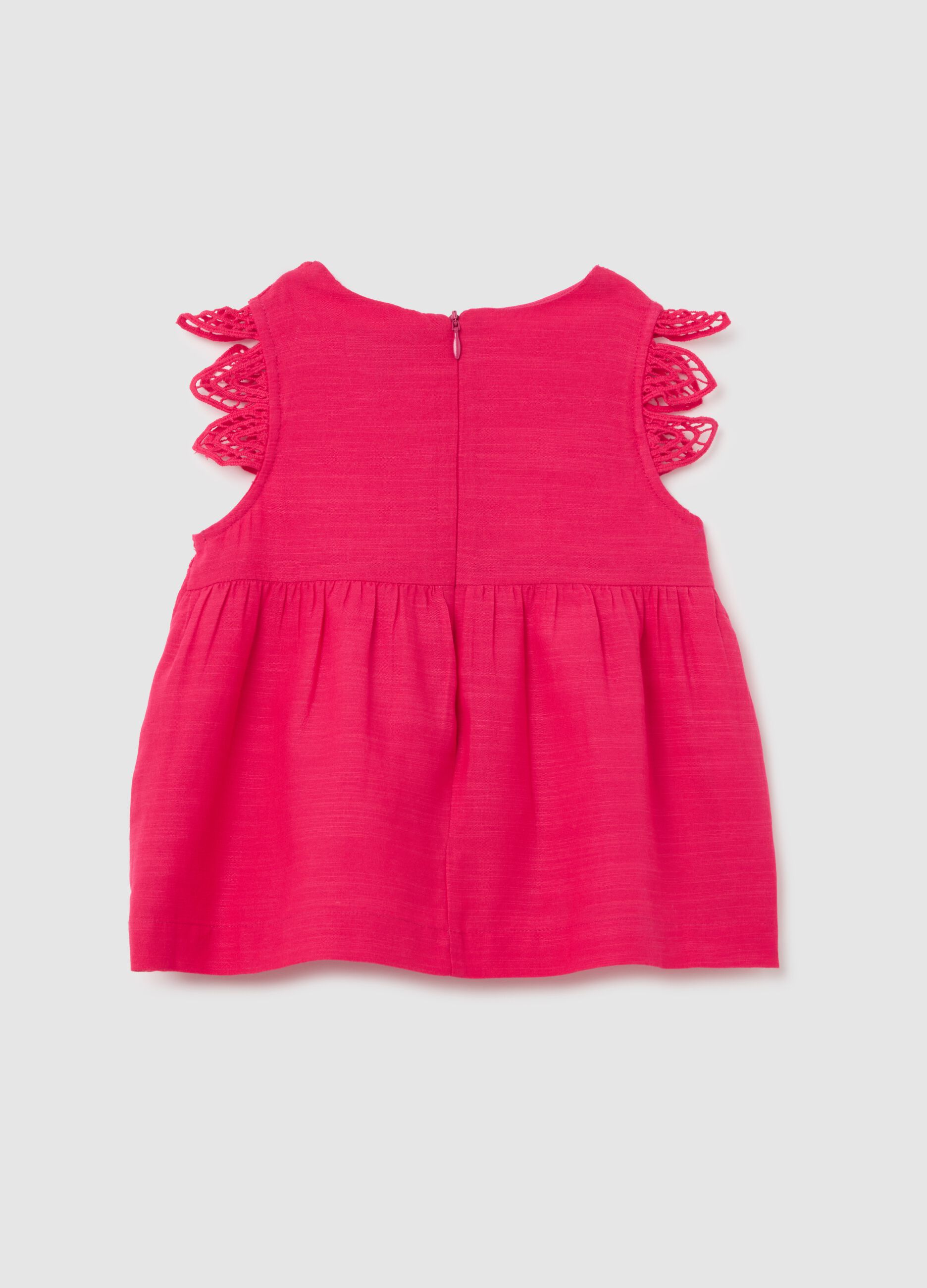 Top da bambina in misto viscosa e cotone rosa regular fit con dettagli crochet