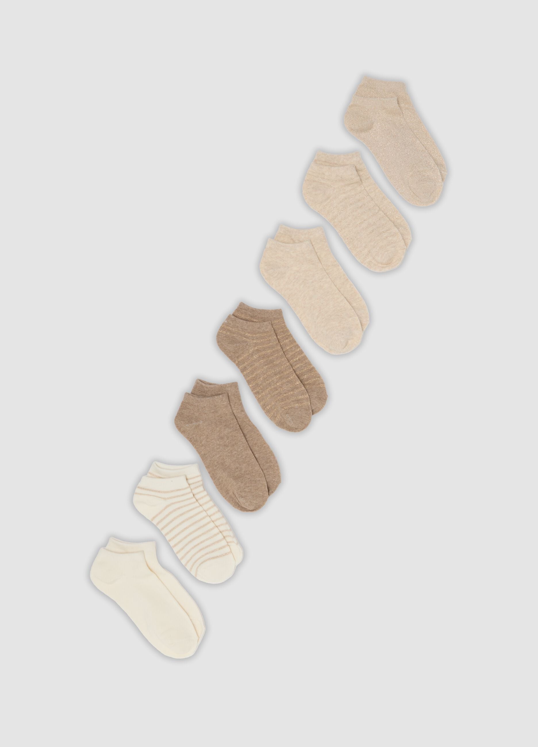 Multipack di sette calzini beige in cotone organico elasticizzato