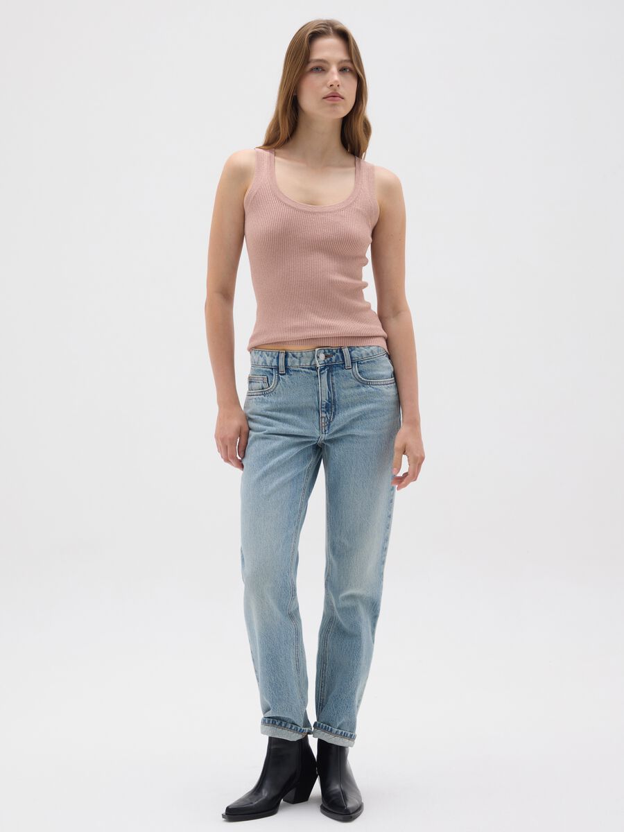 Women's pink stretch fabric tank top_1