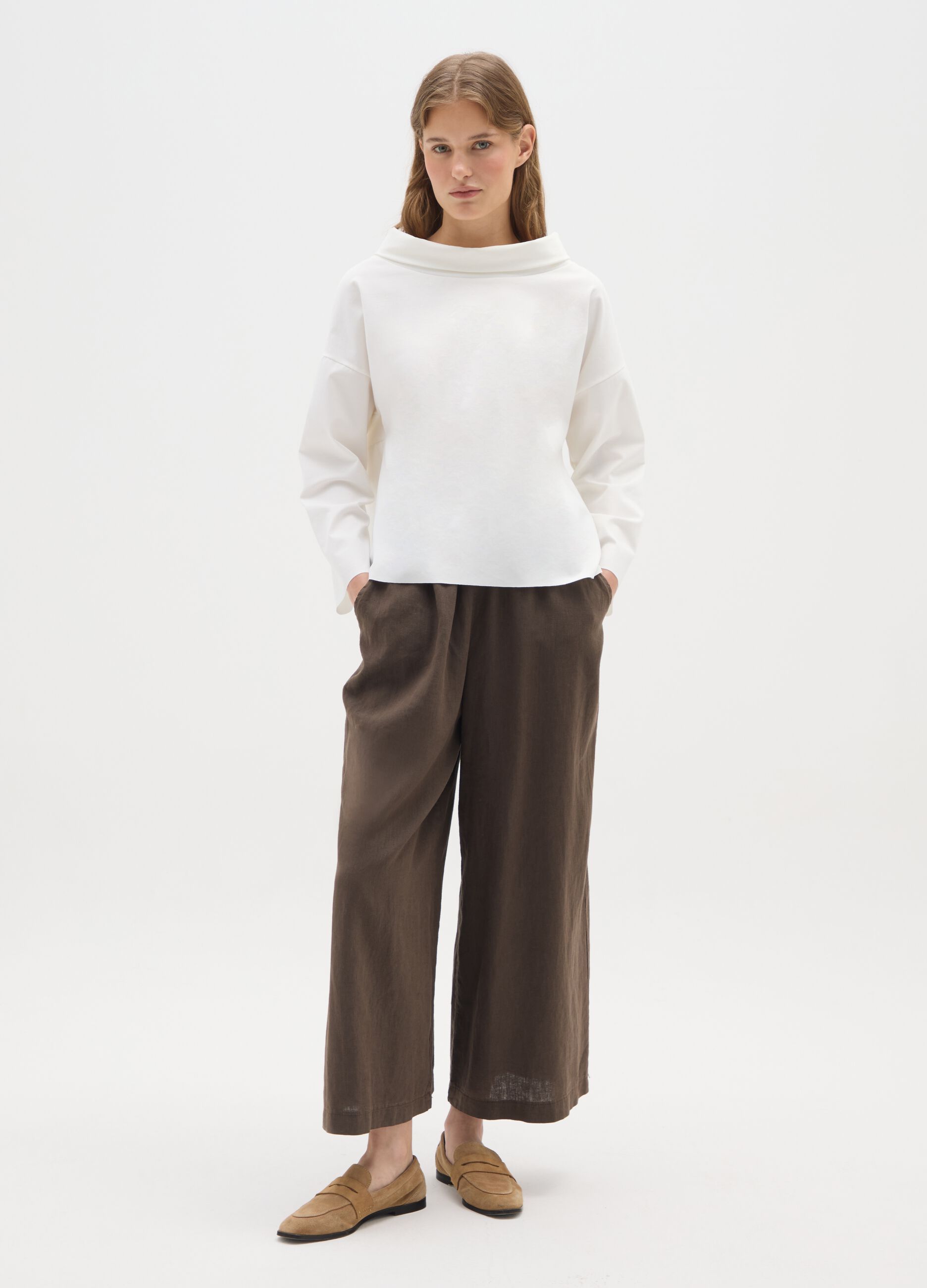 White stretch cotton regular fit jumper