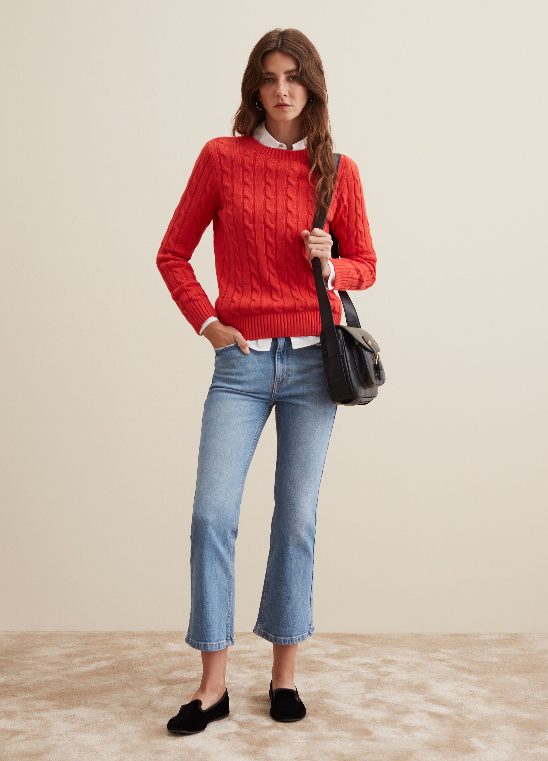 Pullover girocollo con lavorazione a trecce_0