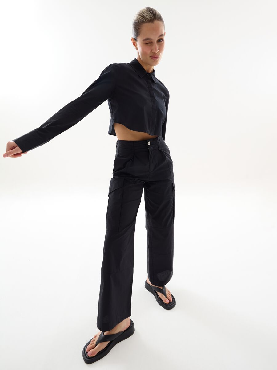 Light Cargo Wide Leg Pants Black_1