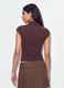 Brown fitted modal and stretch cotton T-shirt with mock neck_2