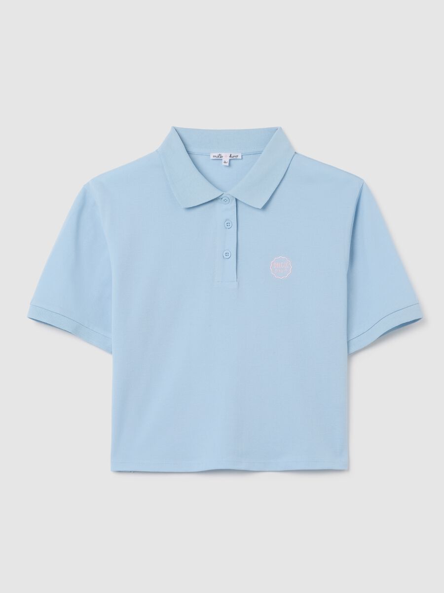 Women's blue pure cotton polo, regular fit with classic collar and embroidered logo_0