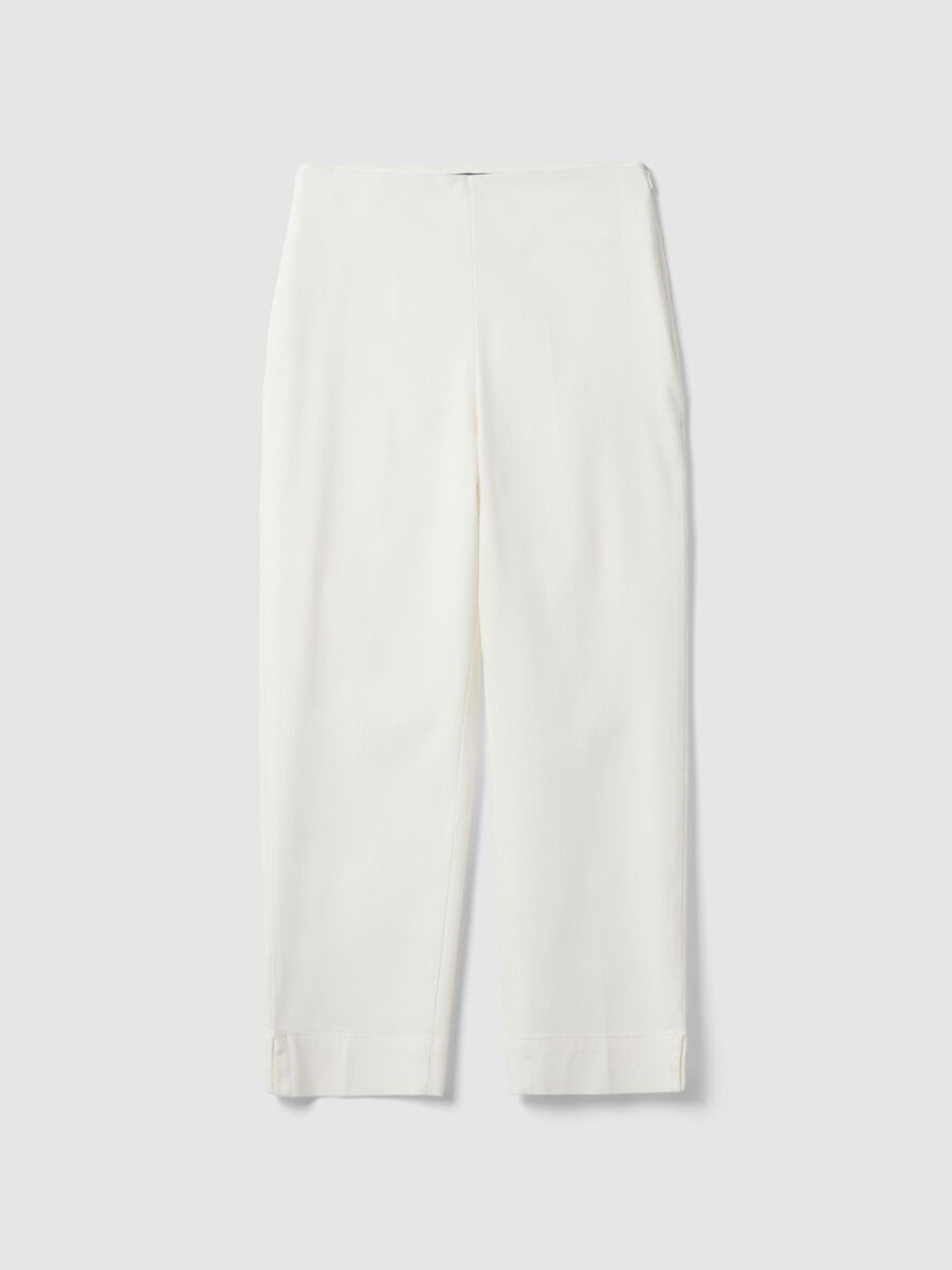 White Slim Fit Stretch Cotton Ankle Trousers_4