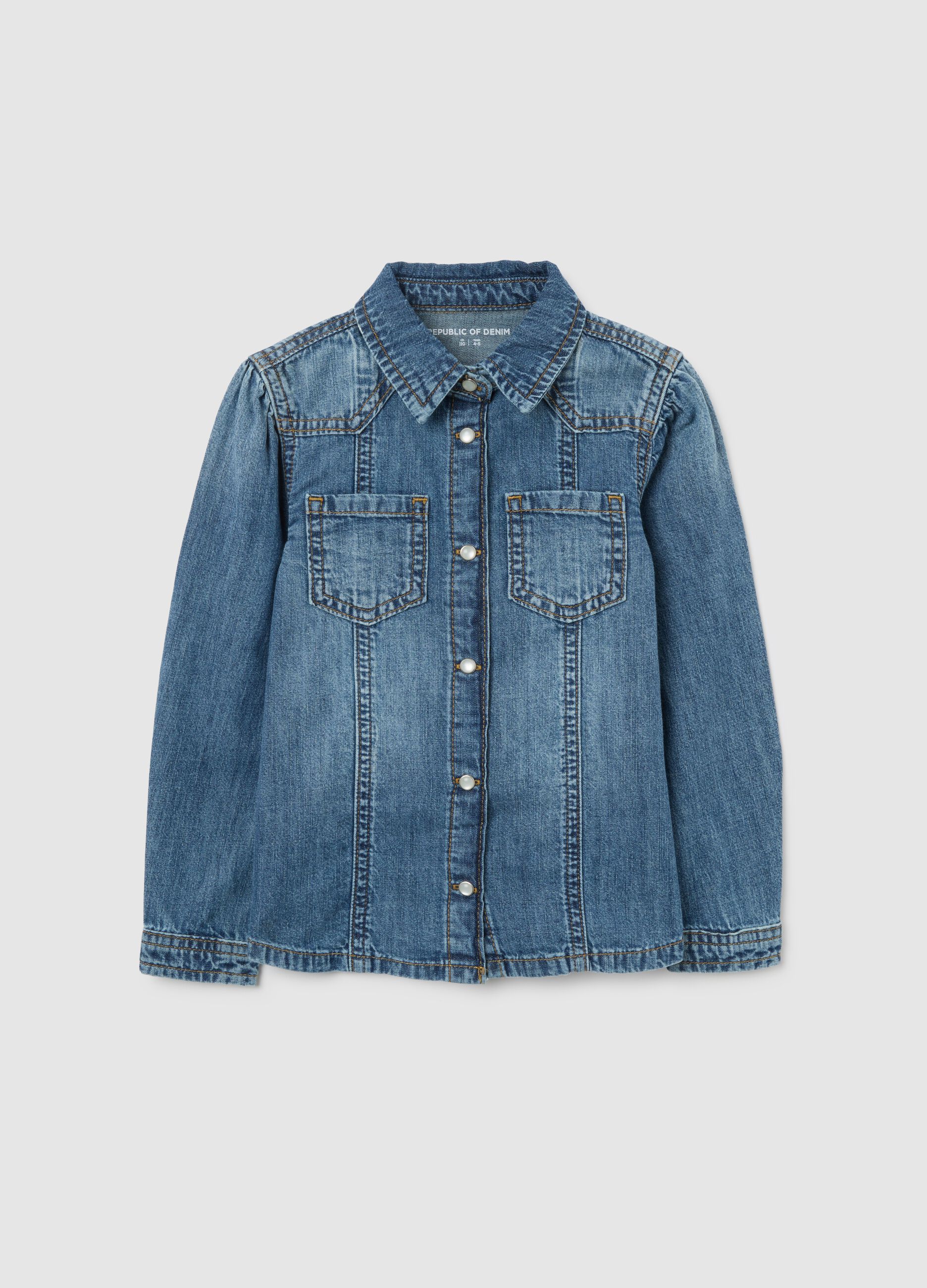 Girls' blue denim regular fit shirt