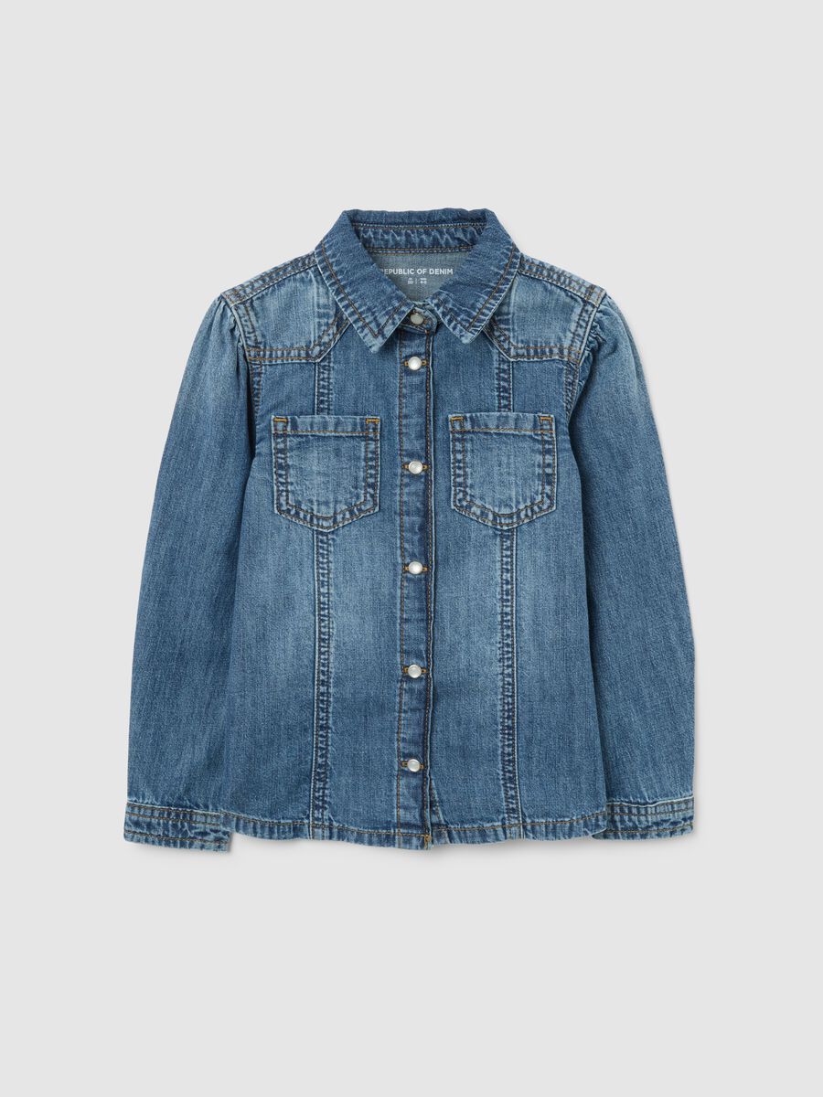 Girls' blue denim regular fit shirt_0