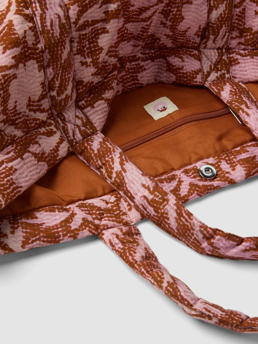 Borsa da mare rosa in puro cotone trapuntato con motivo floreale_2