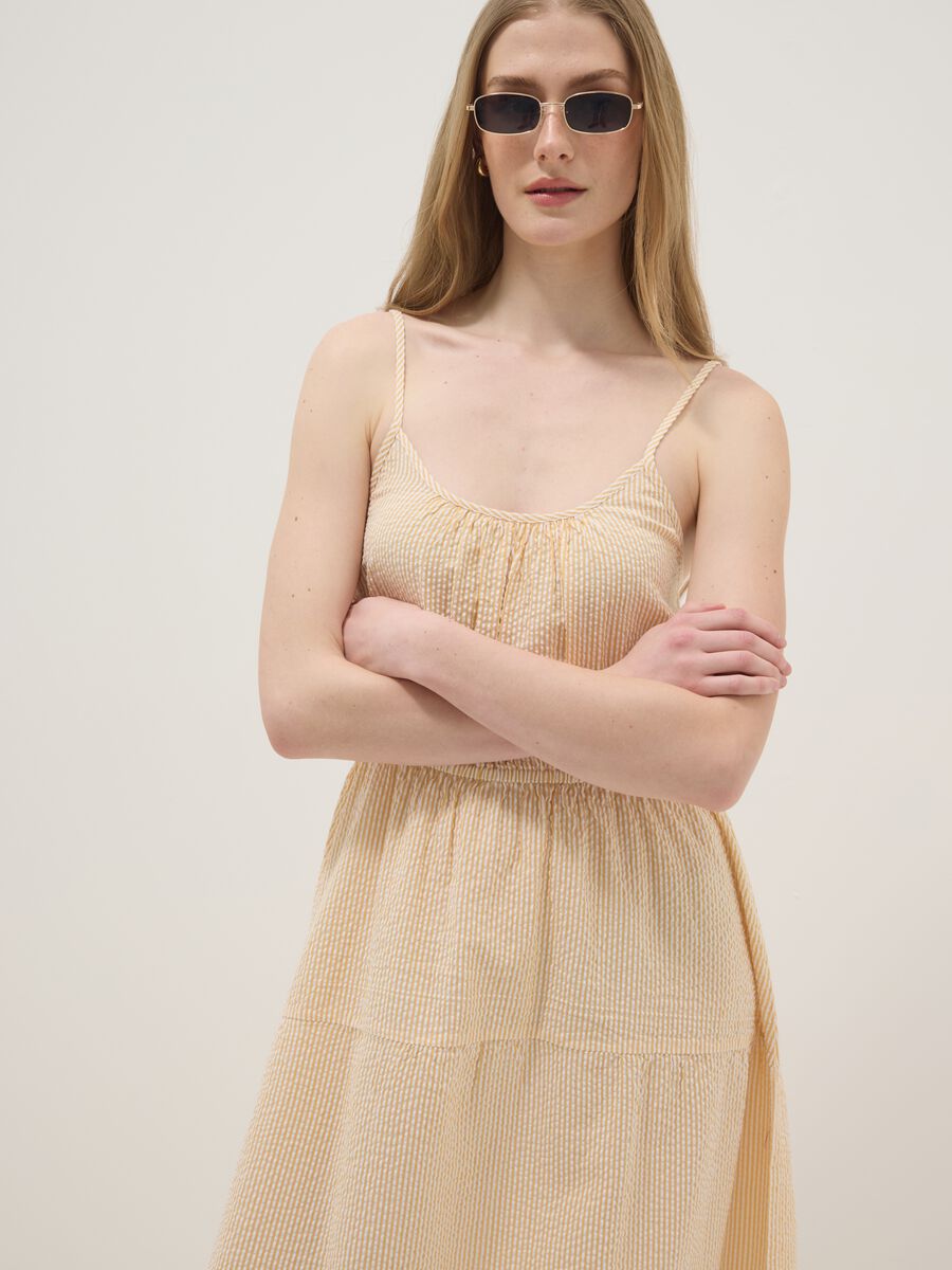 Abito beige a righe in puro cotone regular fit con spalline sottili_3