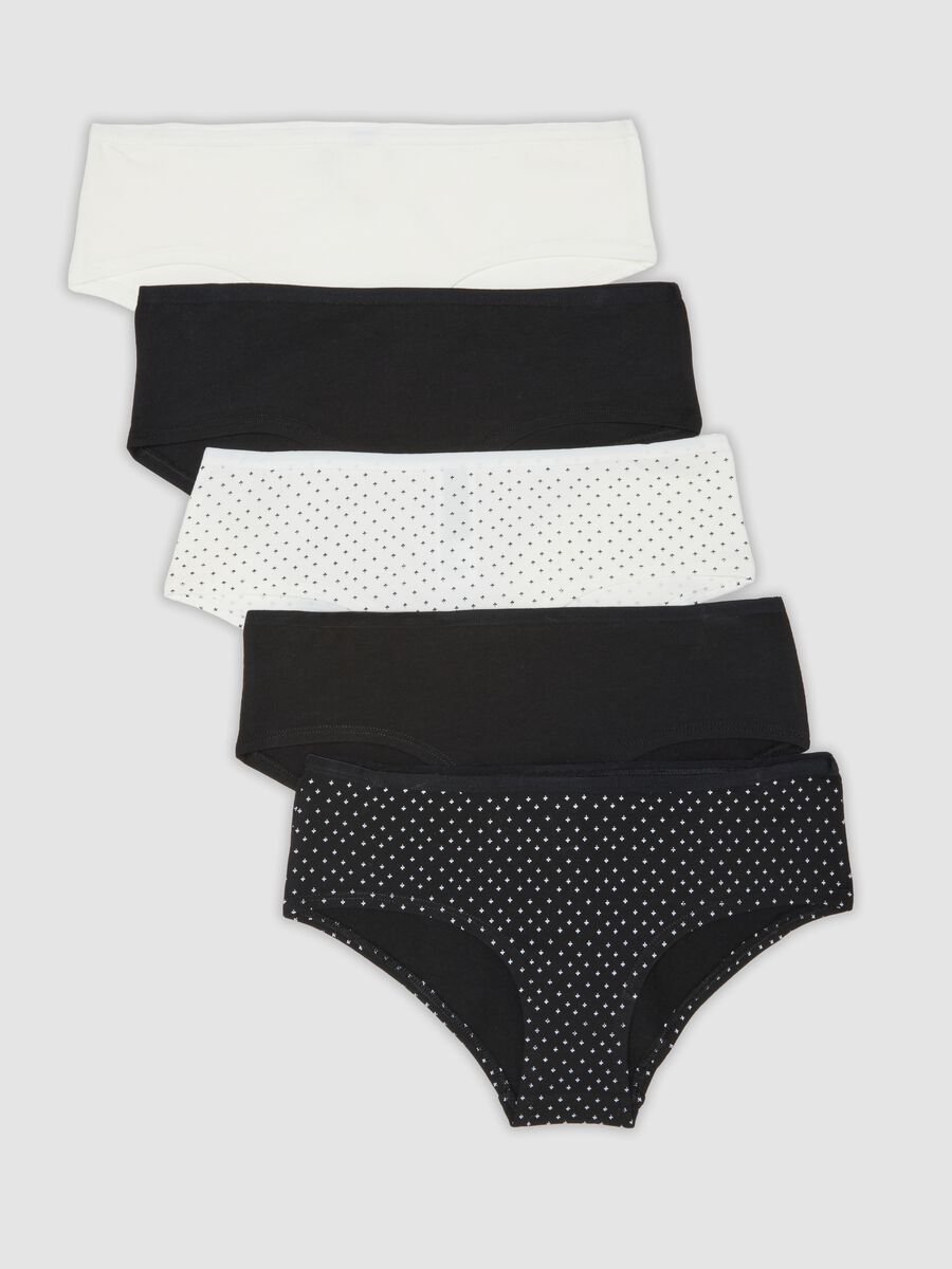 Multipack di cinque slip multicolor in cotone organico elasticizzato a pois_0