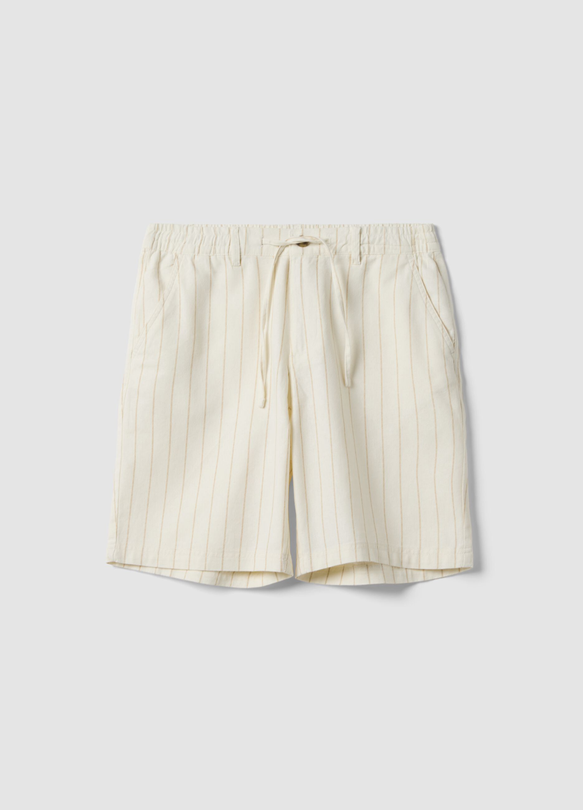 Multicolour striped linen-cotton blend shorts, regular fit