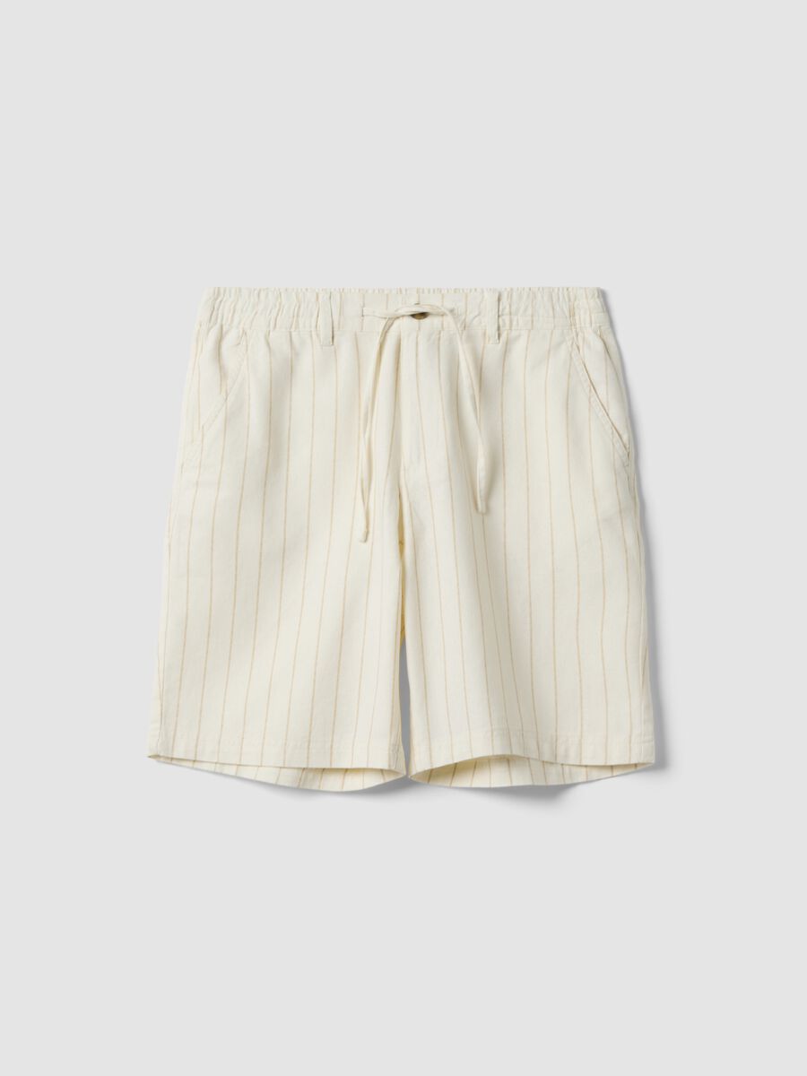 Shorts in misto lino e cotone a righe multicolor regular fit_4