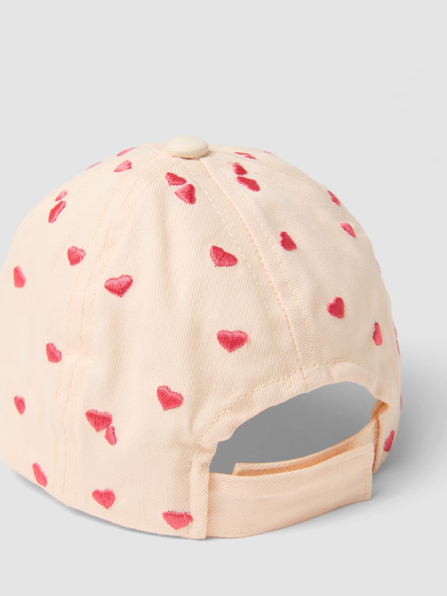 Girls' beige pure cotton hat with pink hearts_1
