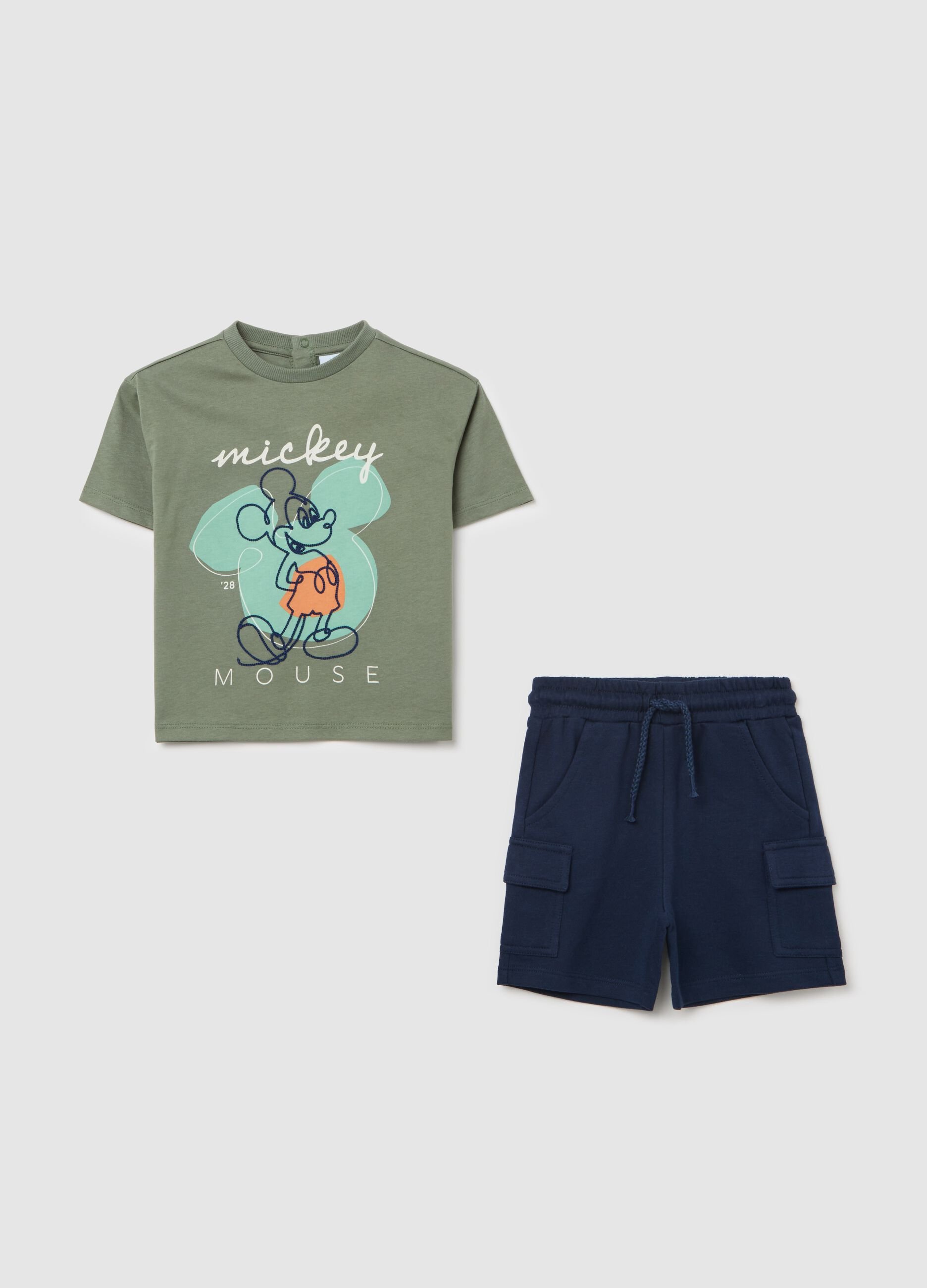 Jogging set blu e verde con ricamo Topolino