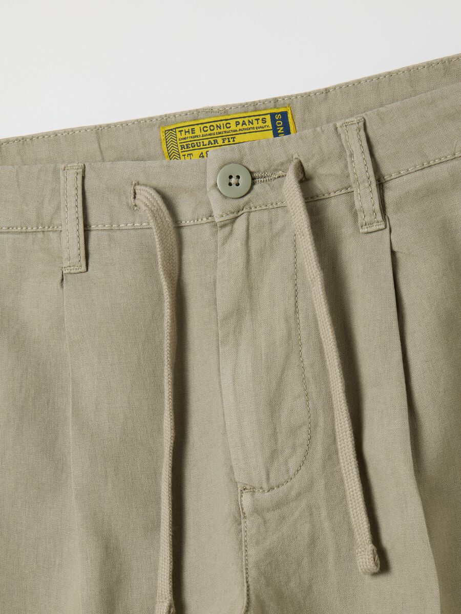 Men's beige linen regular fit shorts_1
