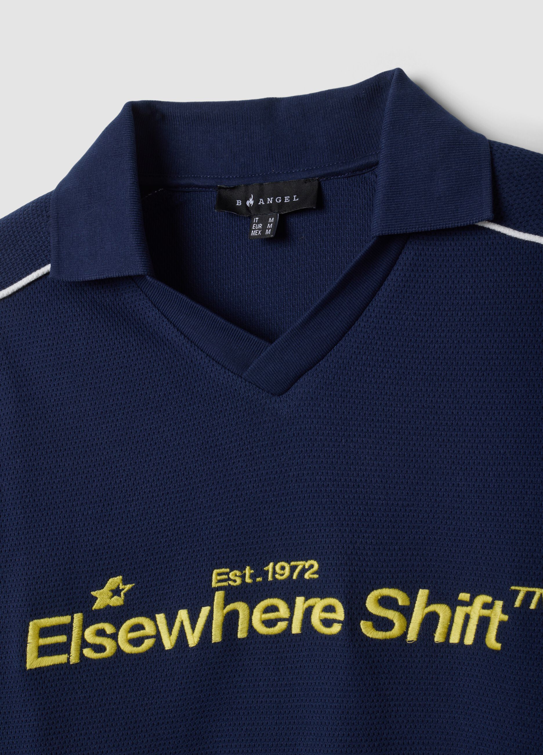 Blue pure cotton polo shirt with print and classic collar