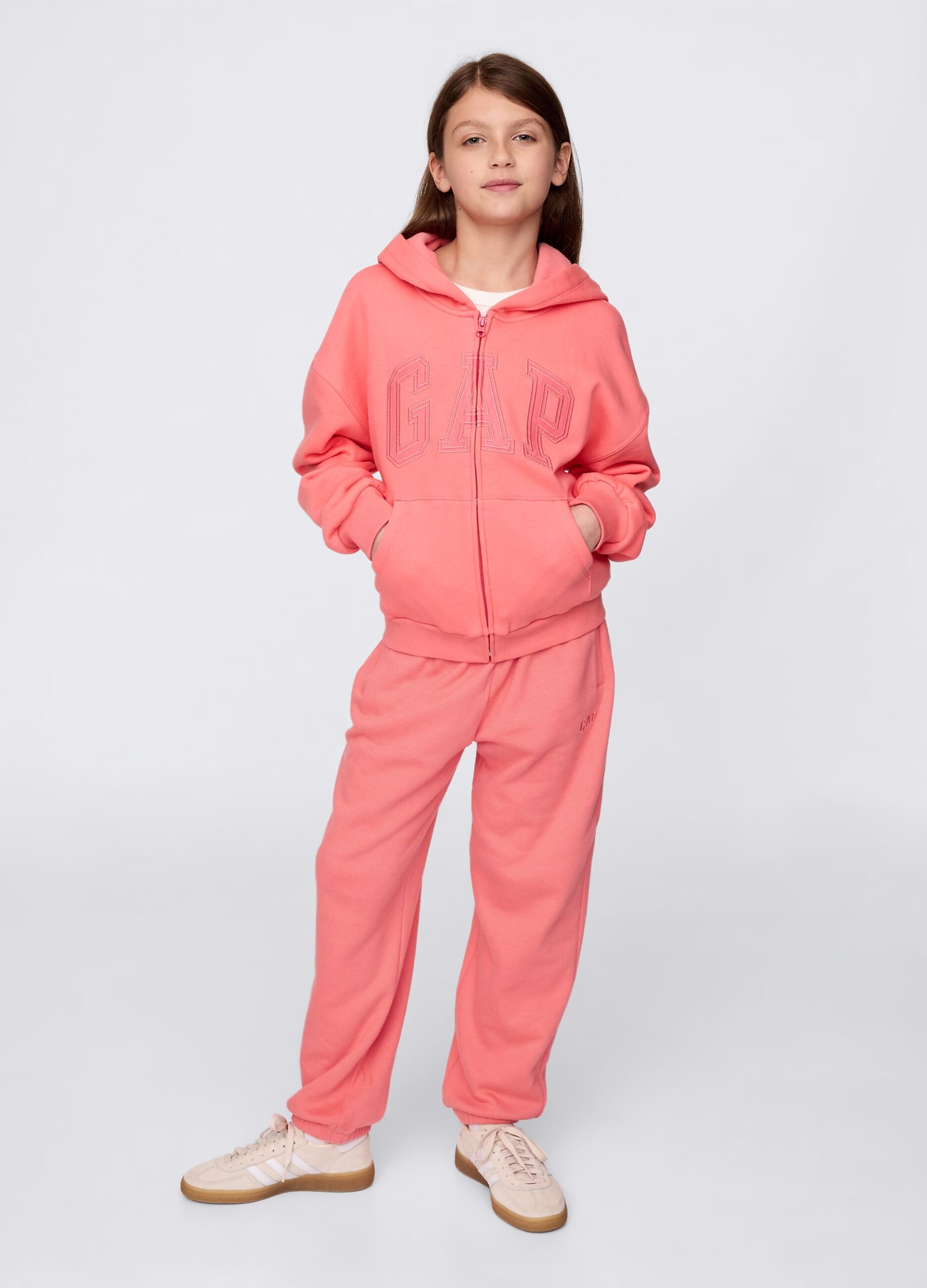 Pink full-zip sweatshirt with logo