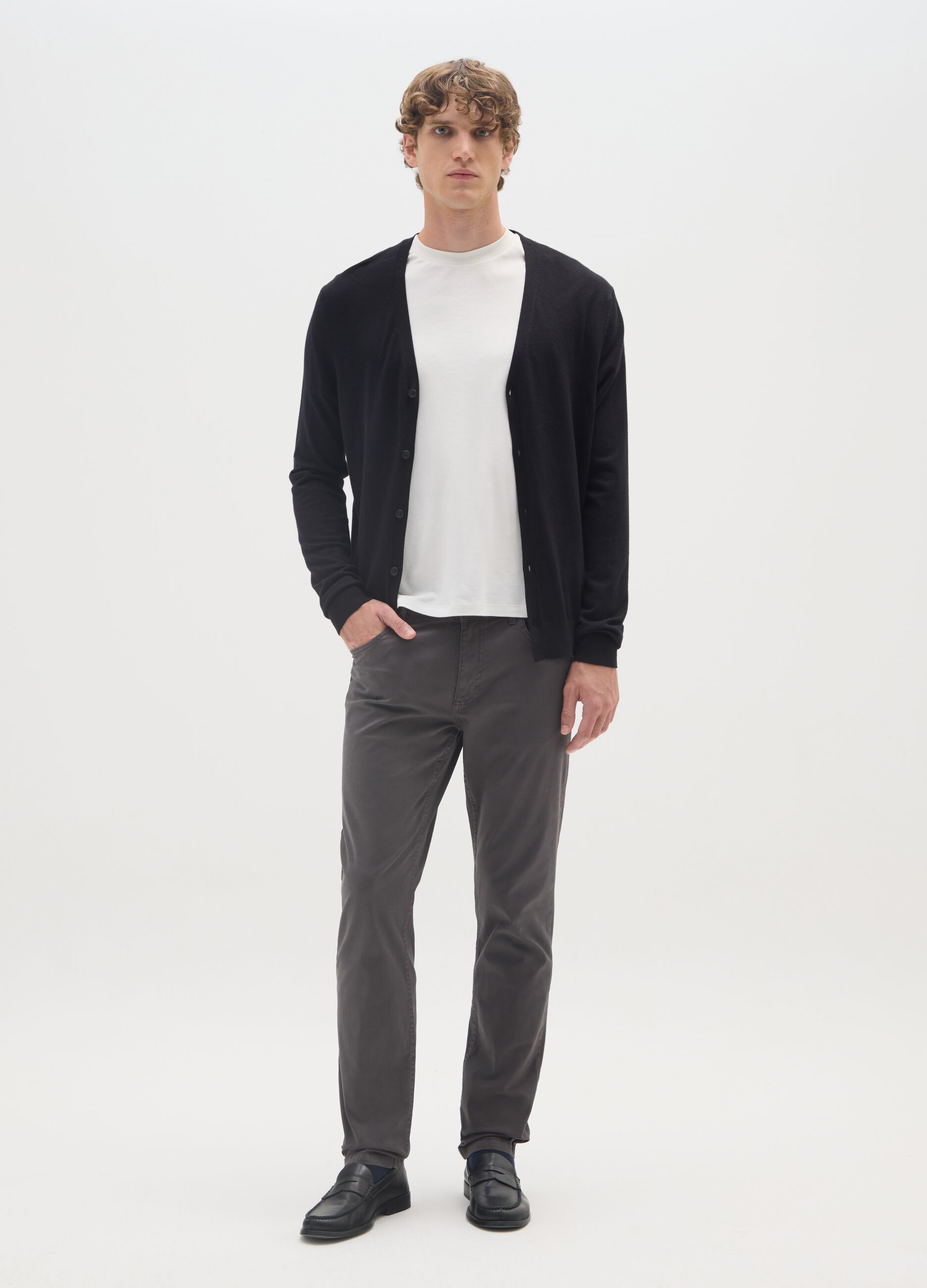 Grey Slim Fit Stretch Cotton Trousers