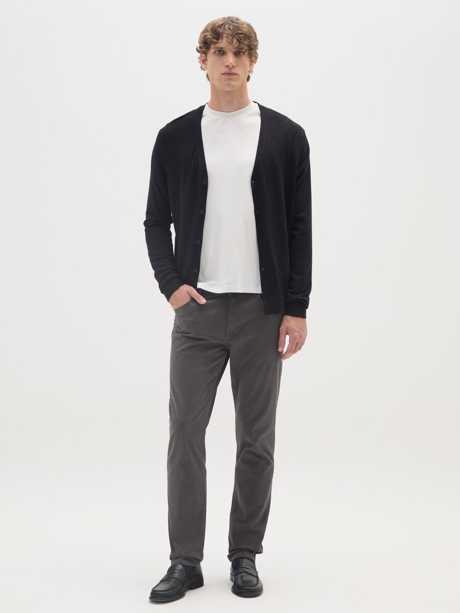 Grey Slim Fit Stretch Cotton Trousers_0
