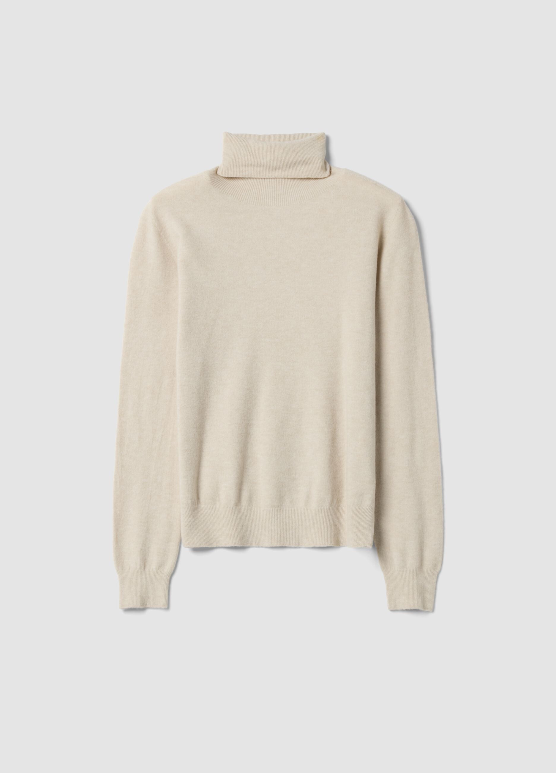 Beige high-neck jumper in viscose and wool blend, regular fit