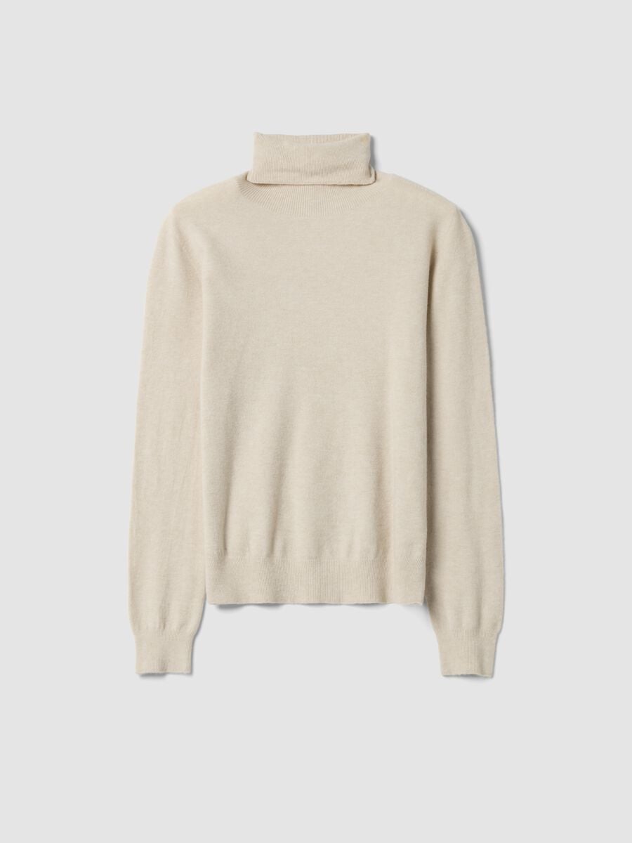 Beige high-neck jumper in viscose and wool blend, regular fit_0