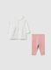 Baby Girl Set in Stretchy White and Pink Cotton Blend_1