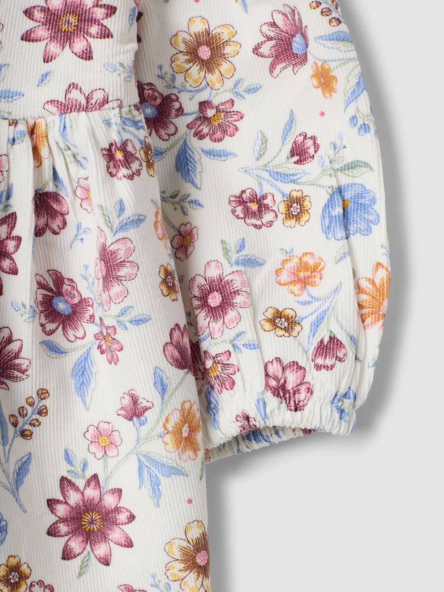 White crew-neck dress in pure organic cotton with floral print_3
