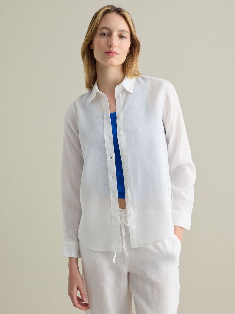 White regular-fit shirt in linen_0