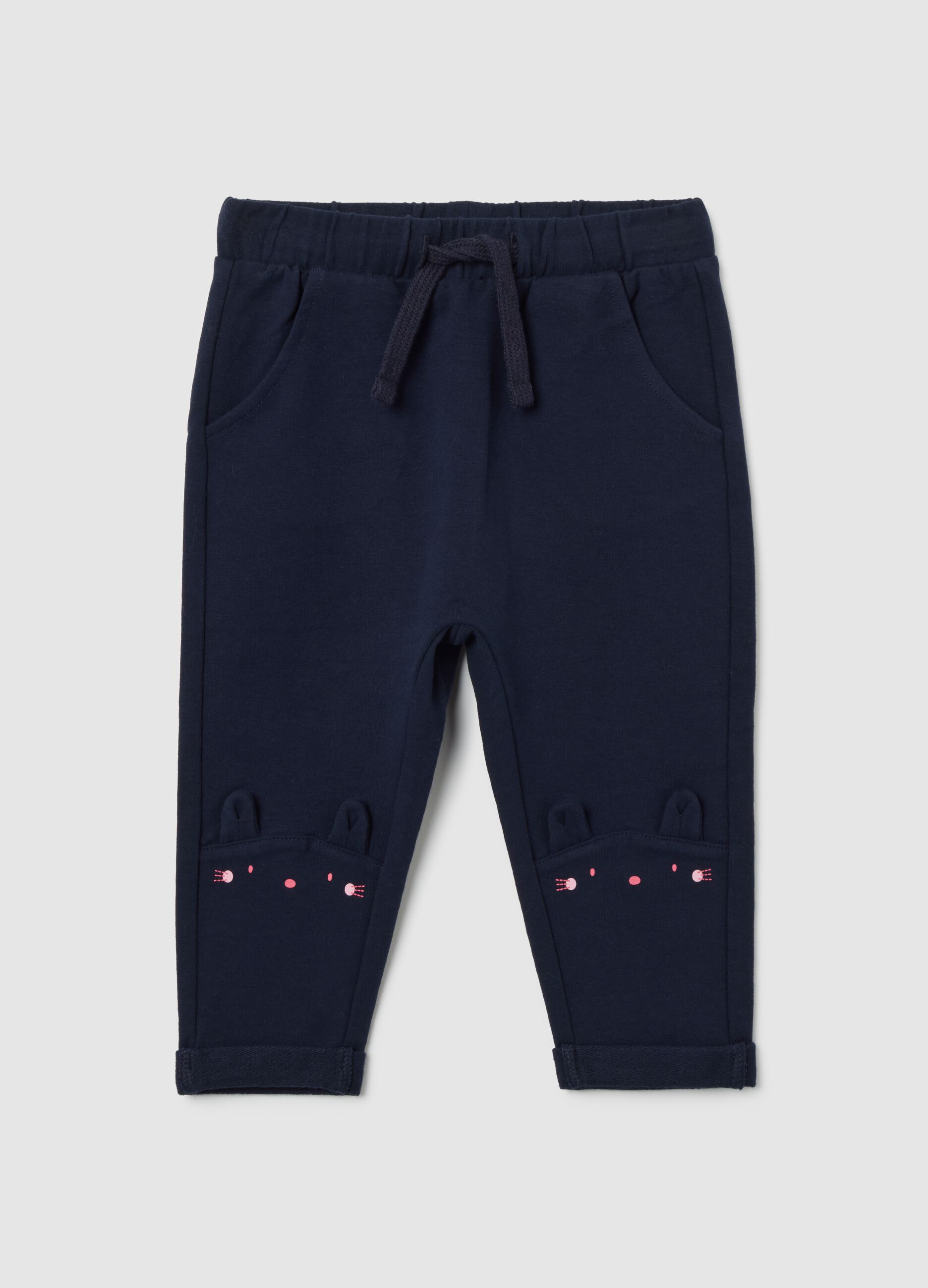 Girls' Blue Cotton Trousers Regular Fit