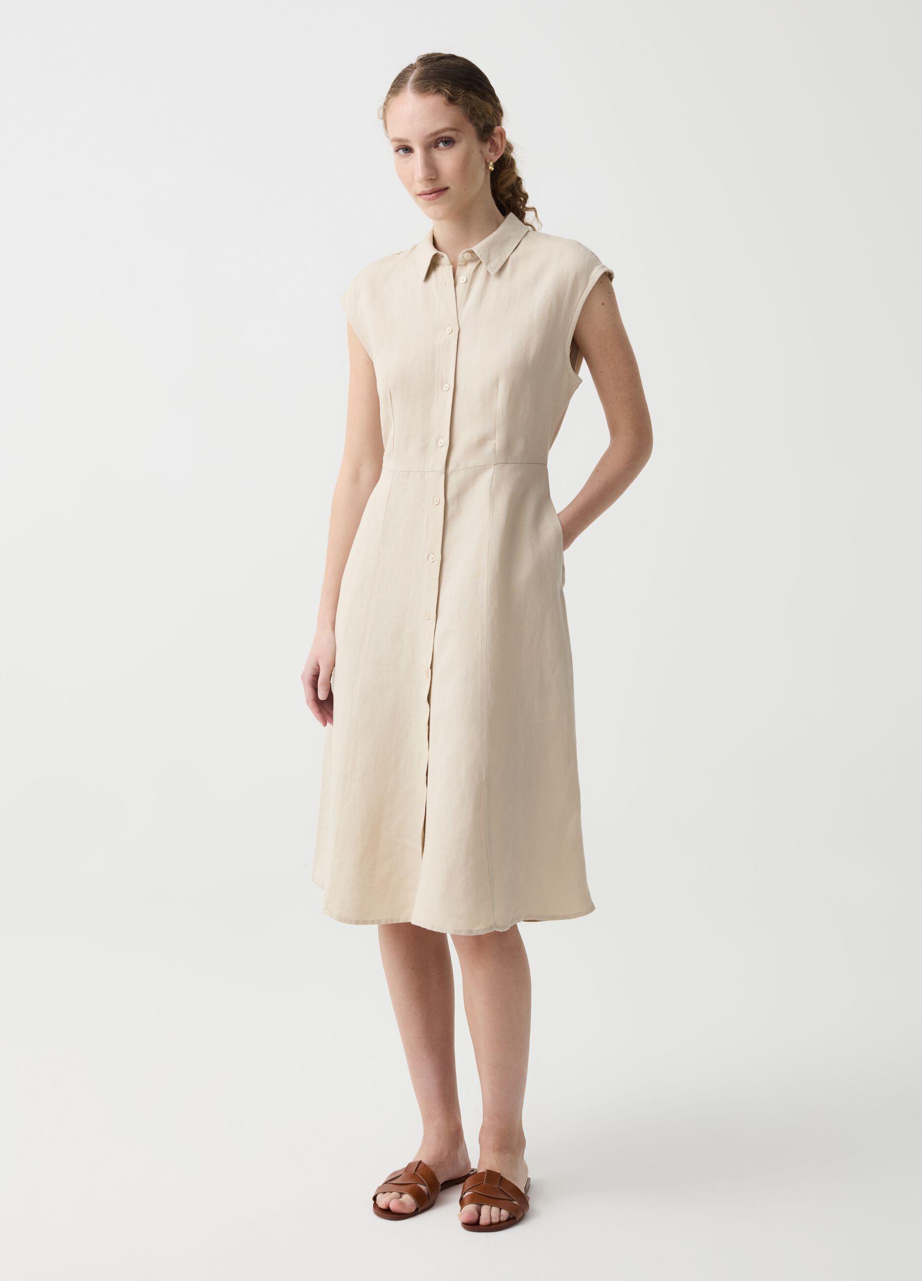 Short shirt dress in linen and viscose