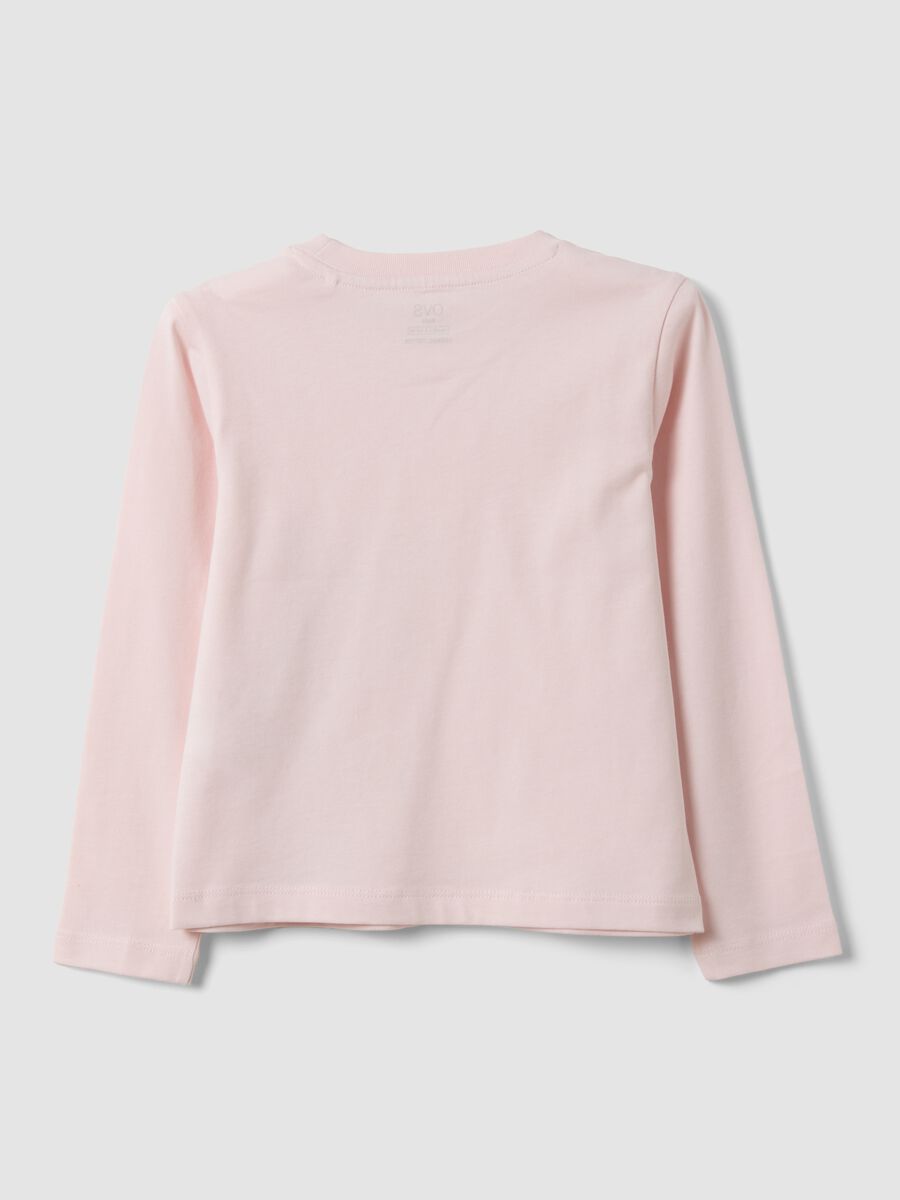 Pink organic cotton T-shirt with kitten print for girls_1