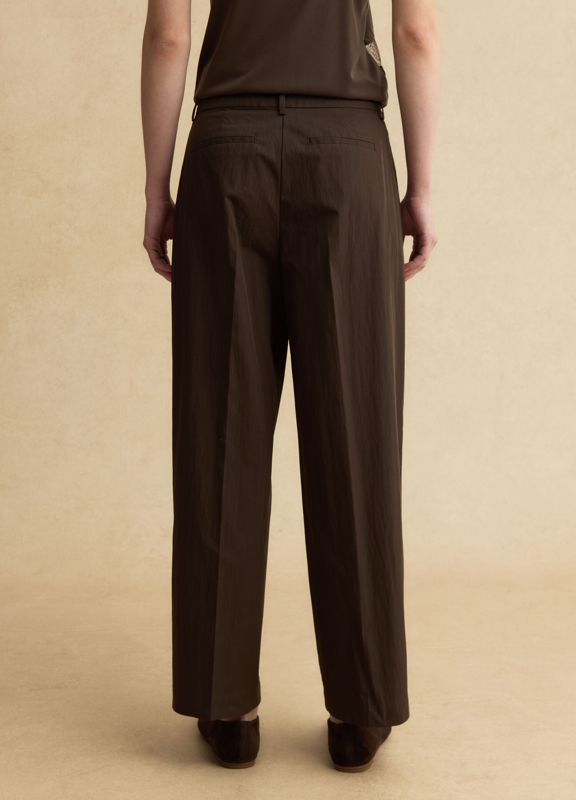 Brown cotton blend straight fit trousers
