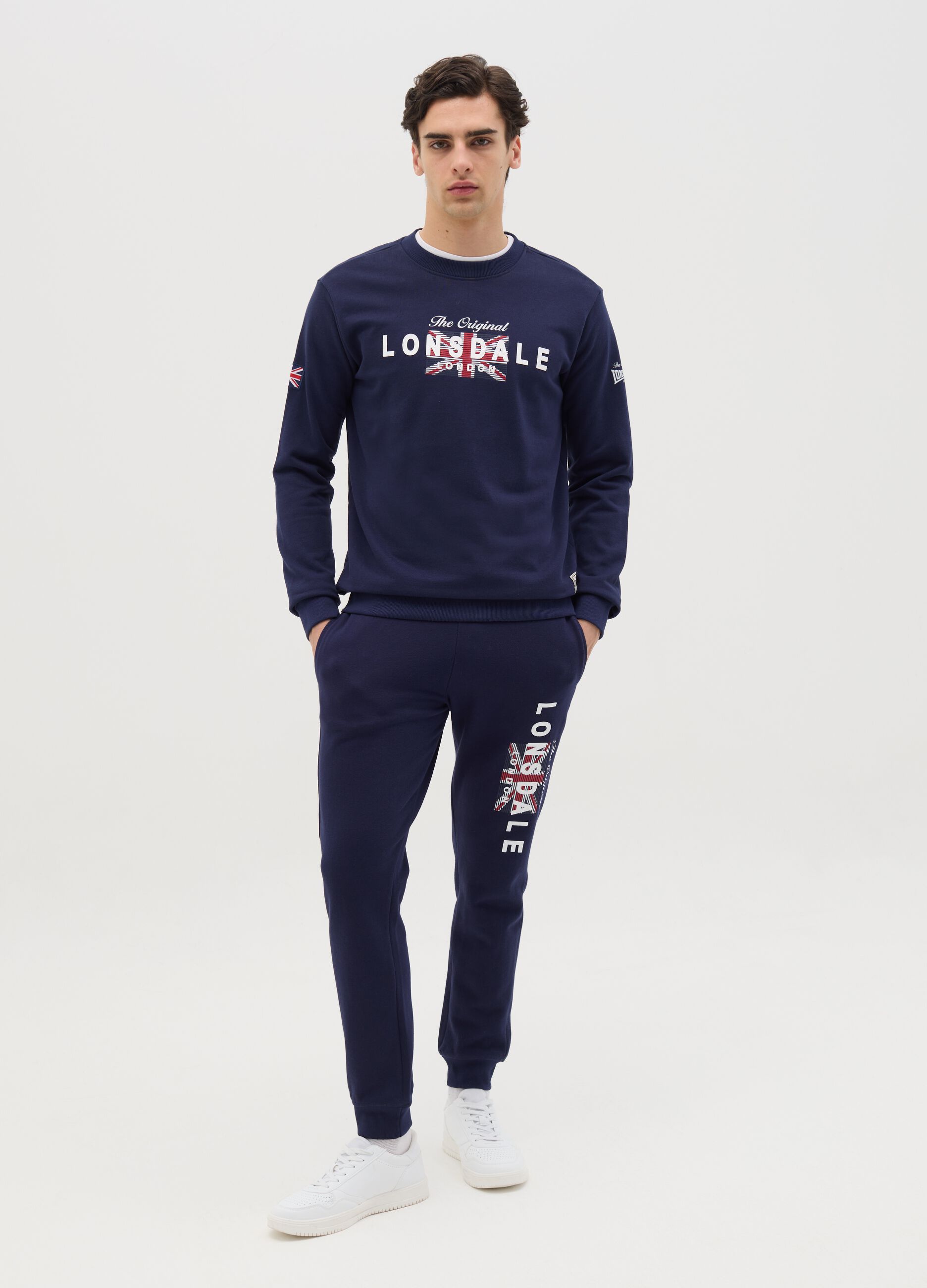Blue fleece joggers with logo print