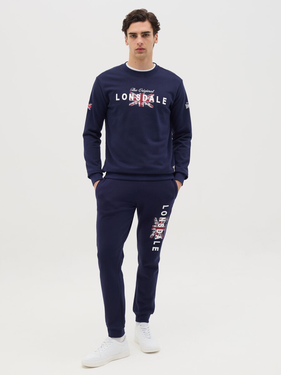 Blue fleece joggers with logo print_1