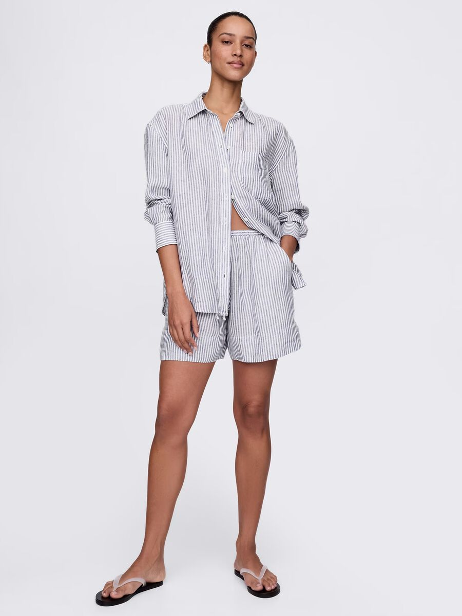 Wide blue and white striped shirt in 100% linen_1