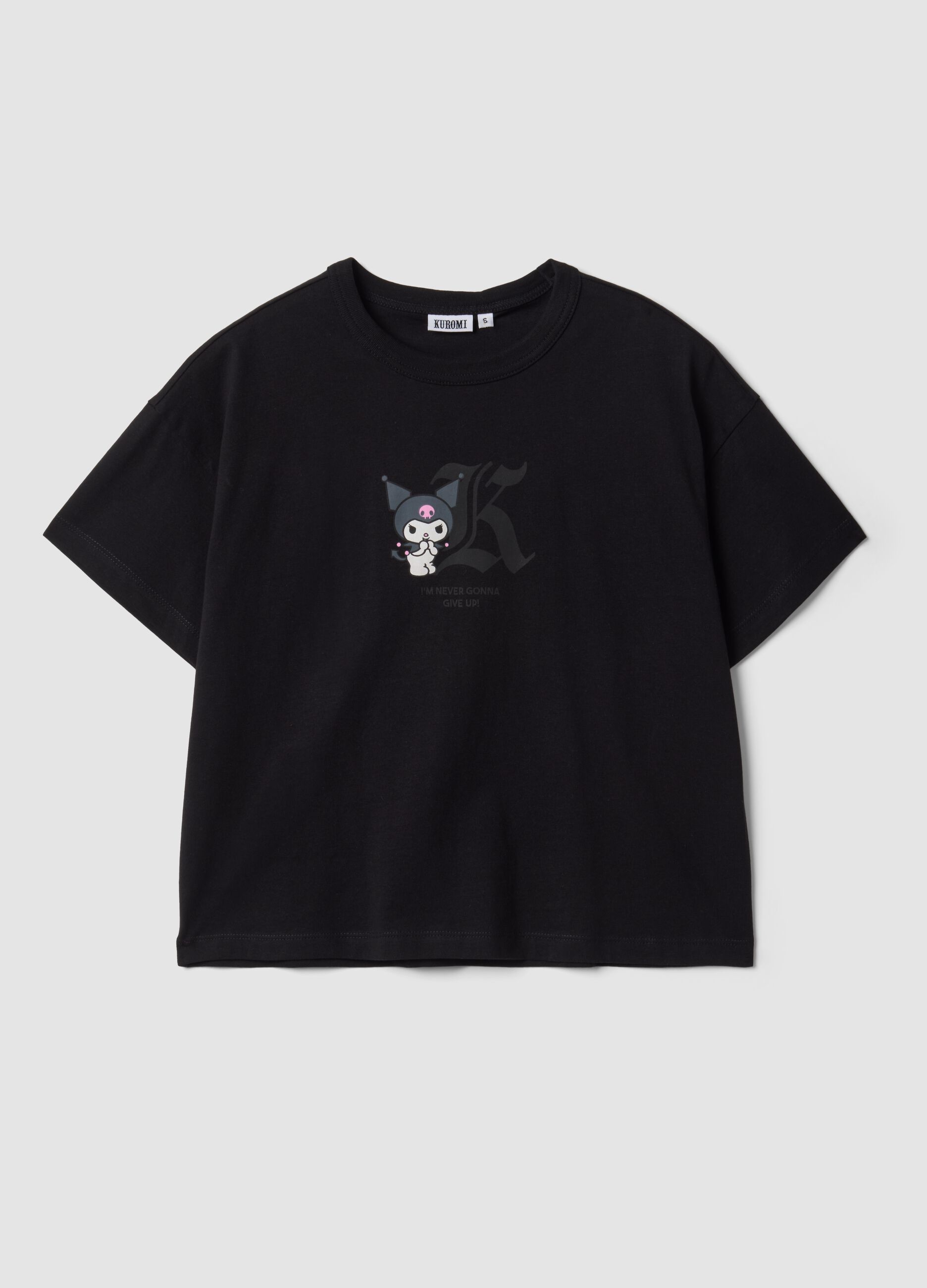 Black pure cotton Kuromi print T-shirt, regular fit