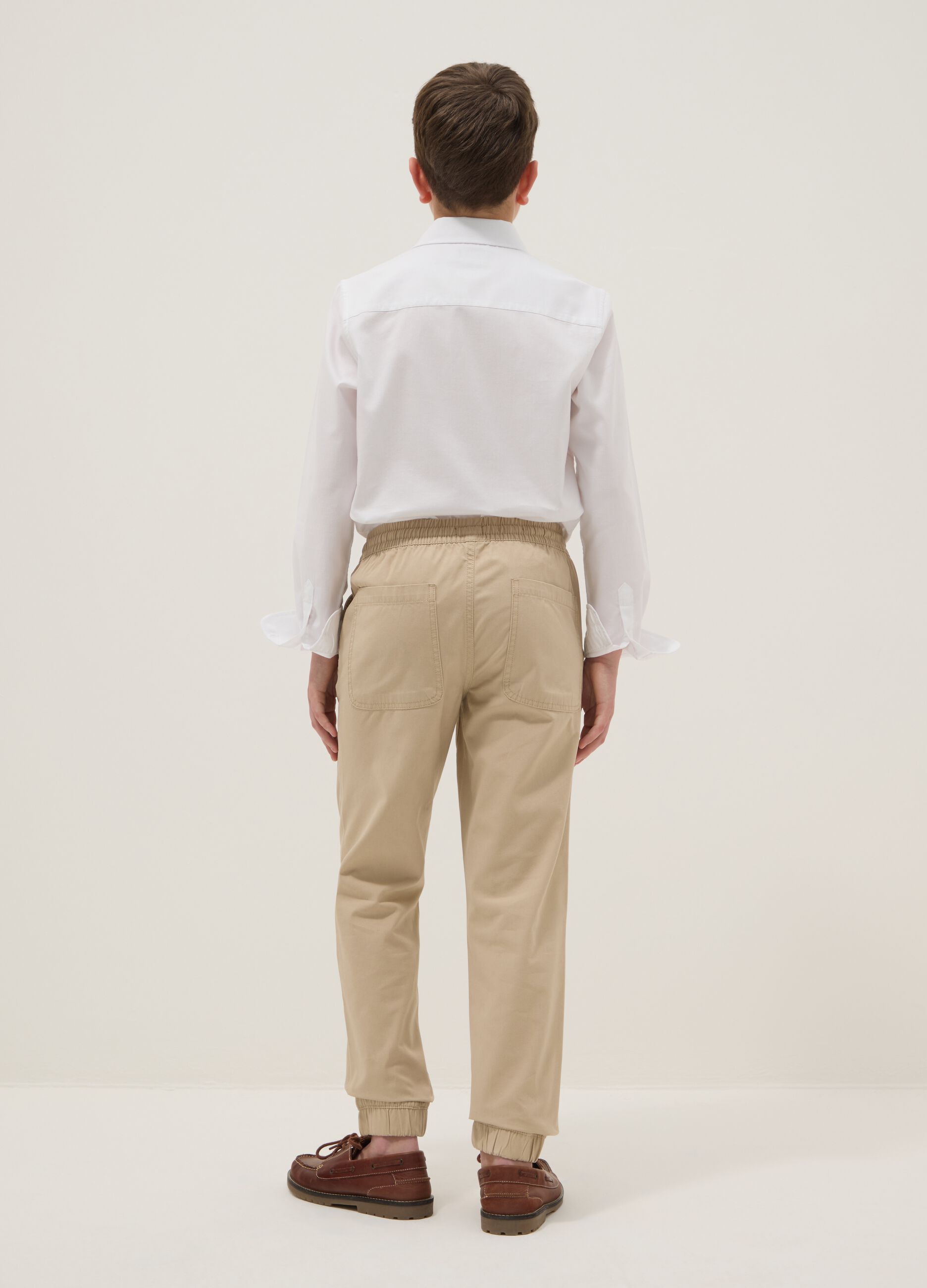Boys' beige pure cotton jogger trousers regular fit