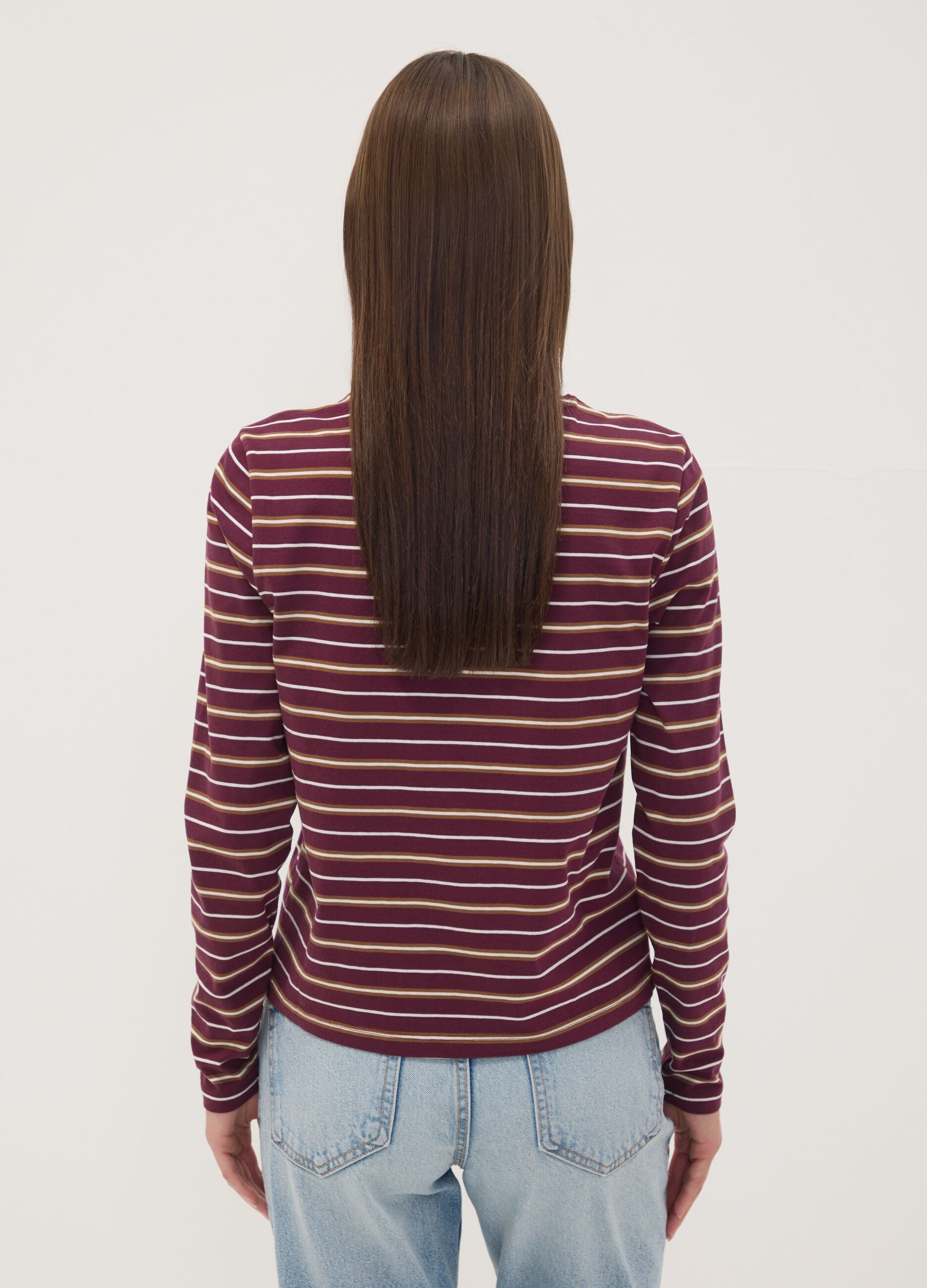T-shirt multicolor in puro cotone a righe con girocollo regular fit