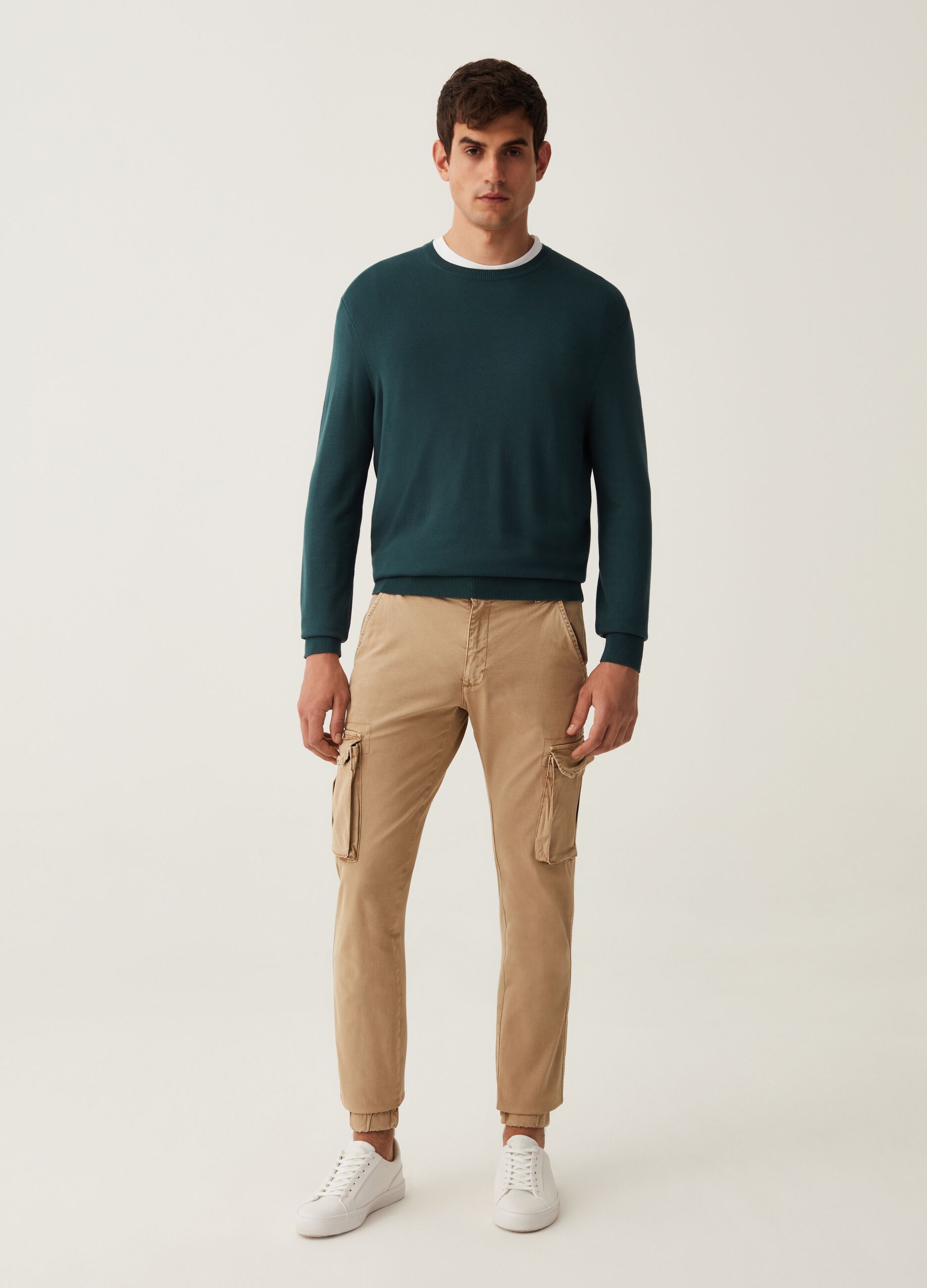 Pantalone cargo cuff hem in cotone stretch_0
