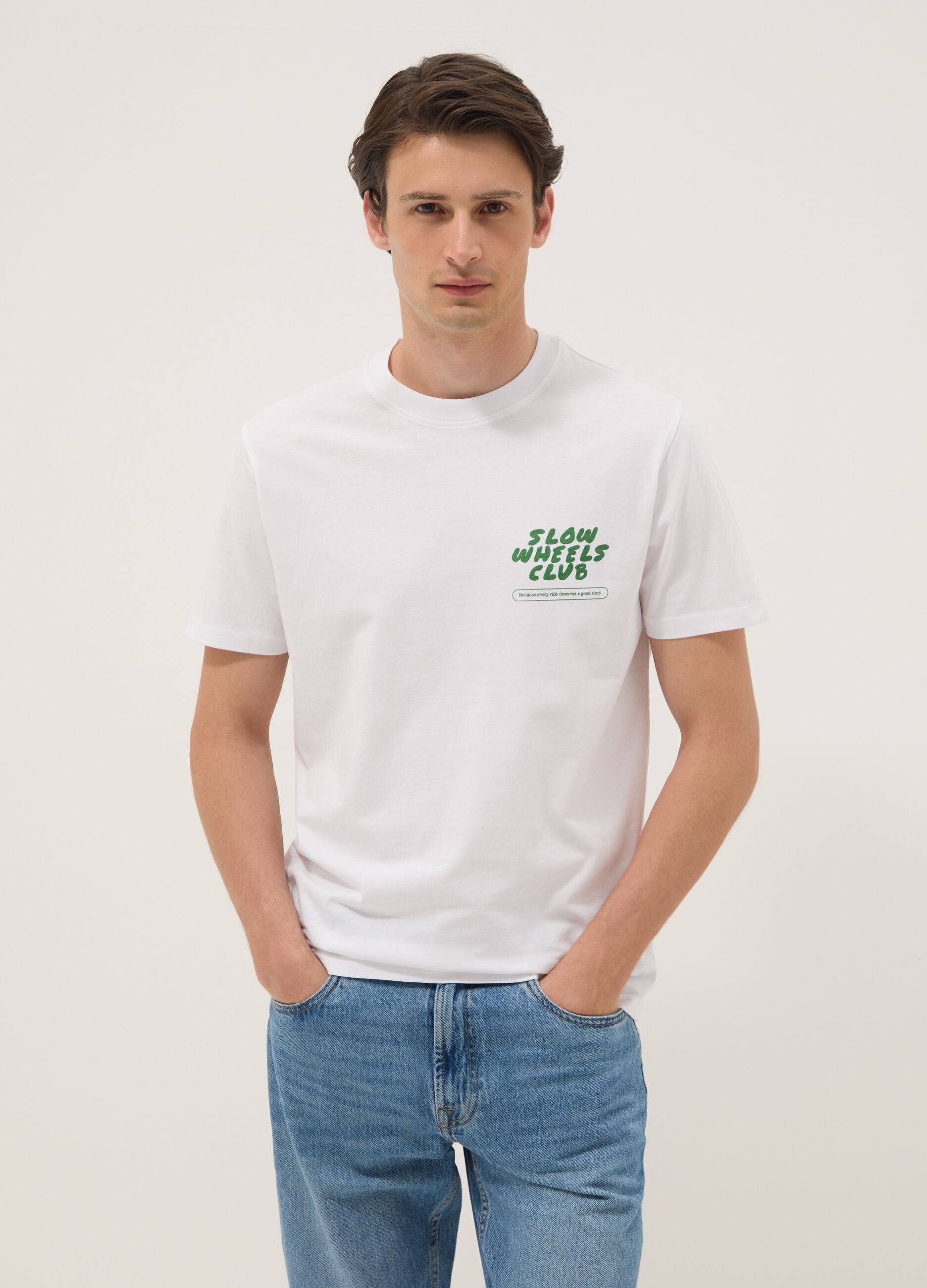 T-shirt bianca in puro cotone con stampa regular fit