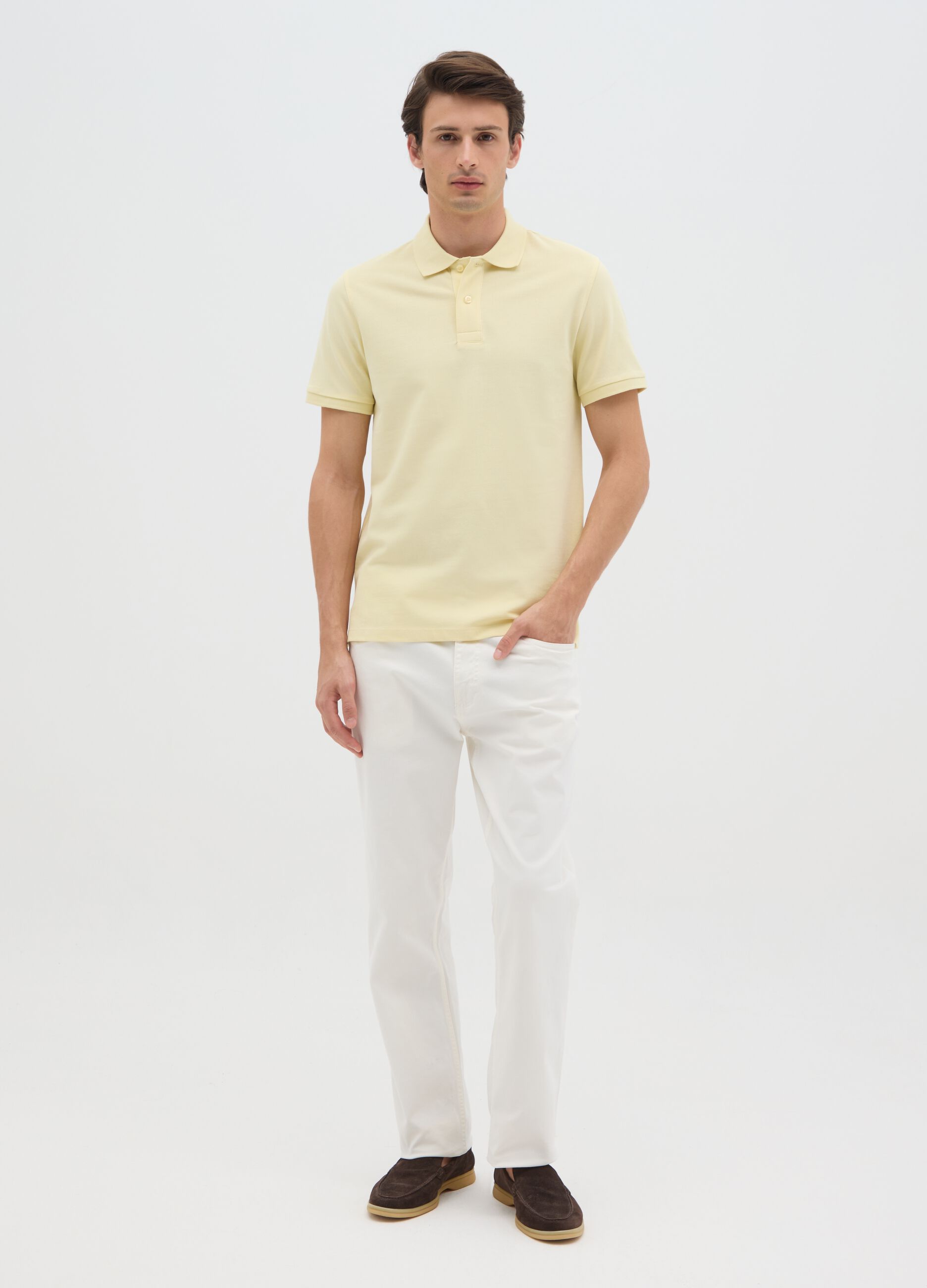 Men's pure cotton yellow polo regular fit