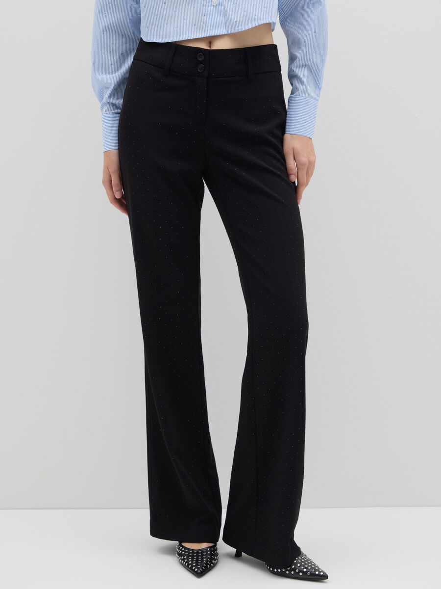 Black polka dot flare trousers_1