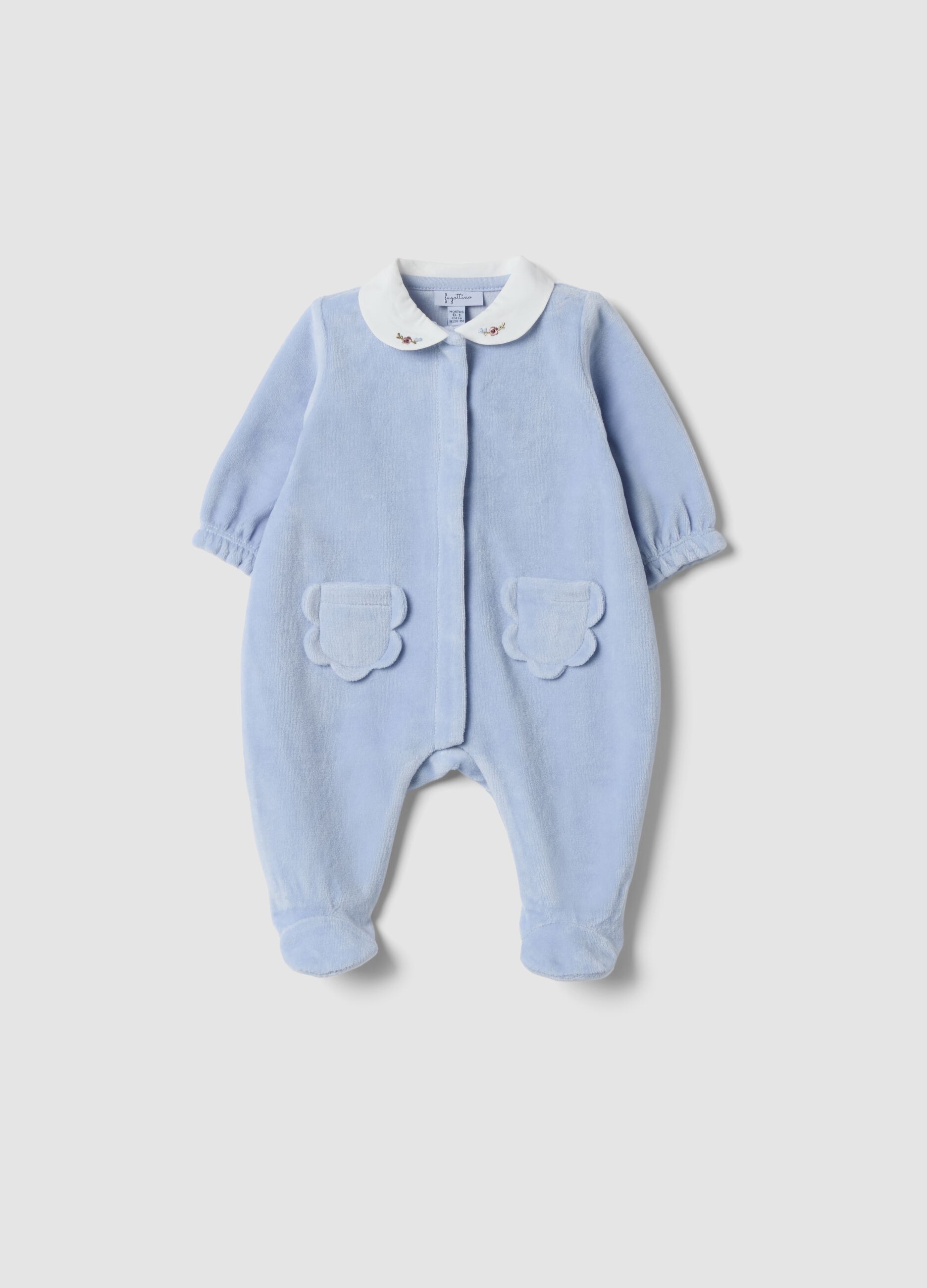 Blue organic cotton-blend sleepsuit with collar